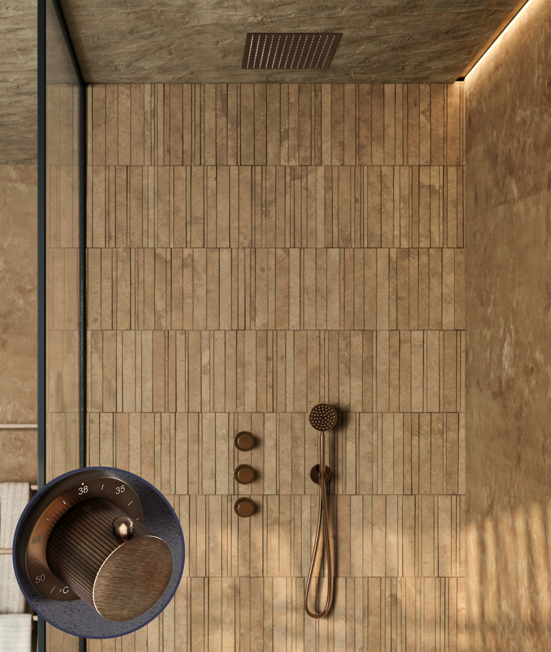 Saniclear Plus Stripes inbouw regendouche met inbouw douchekop 30x30cm verouderd messing