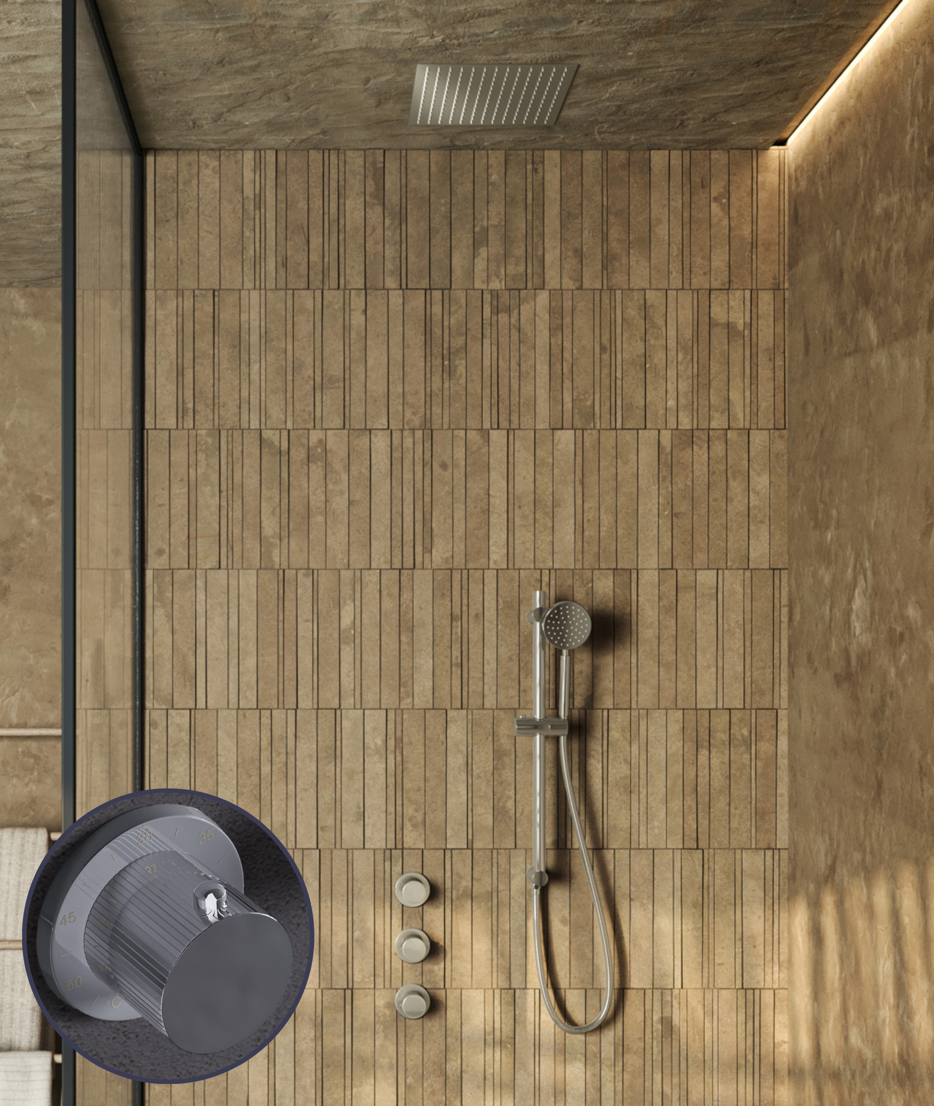 Saniclear Plus Stripes inbouw regendouche met inbouw douchekop 30x30cm en glijstang chroom