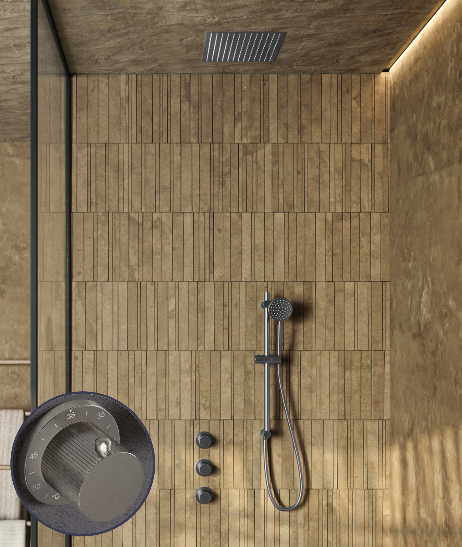 Saniclear Plus Stripes inbouw regendouche met inbouw douchekop 30x30cm en glijstang RVS
