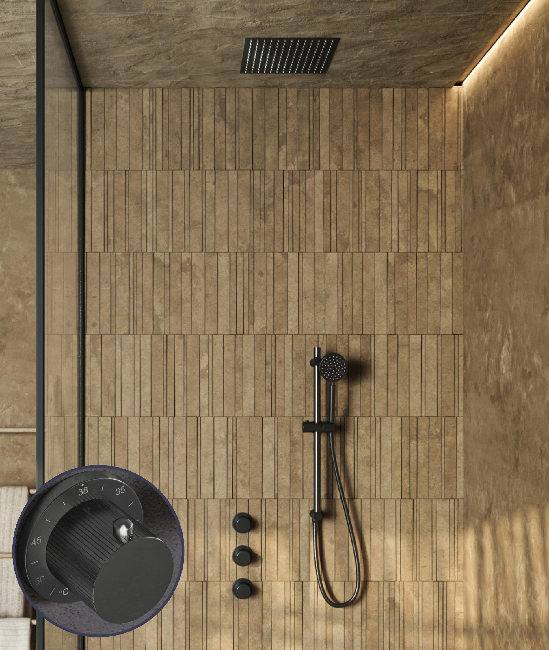 Saniclear Plus Stripes inbouw regendouche met inbouw douchekop 30x30cm en glijstang verouderd ijzer - gunmetal