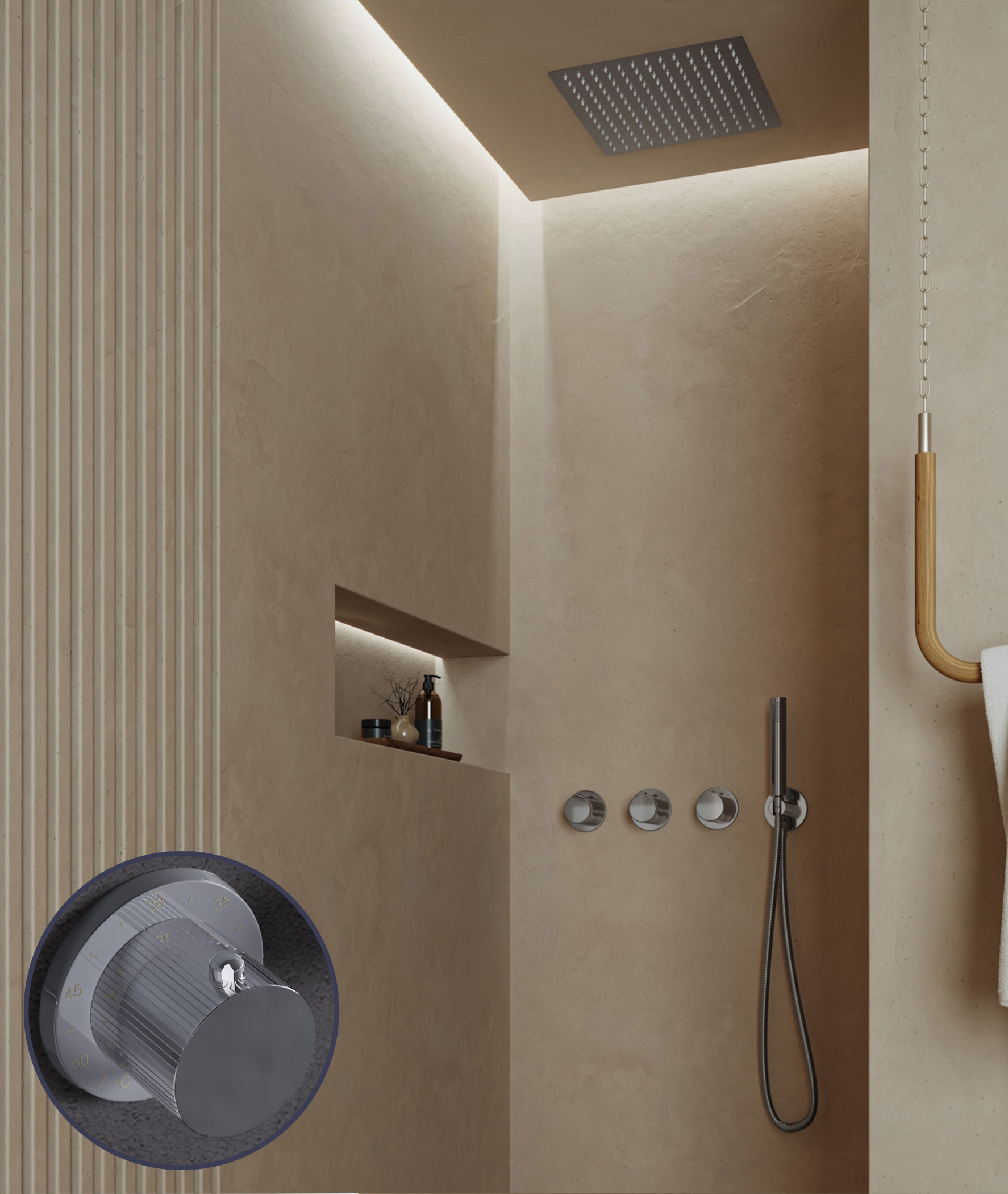 Saniclear Plus Stripes inbouw regendouche met inbouw douchekop 30x30cm en staafhanddouche chroom