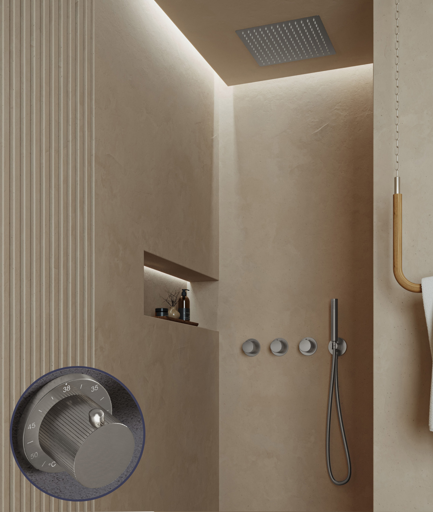 Saniclear Plus Stripes inbouw regendouche met inbouw douchekop 30x30cm en staafhanddouche RVS