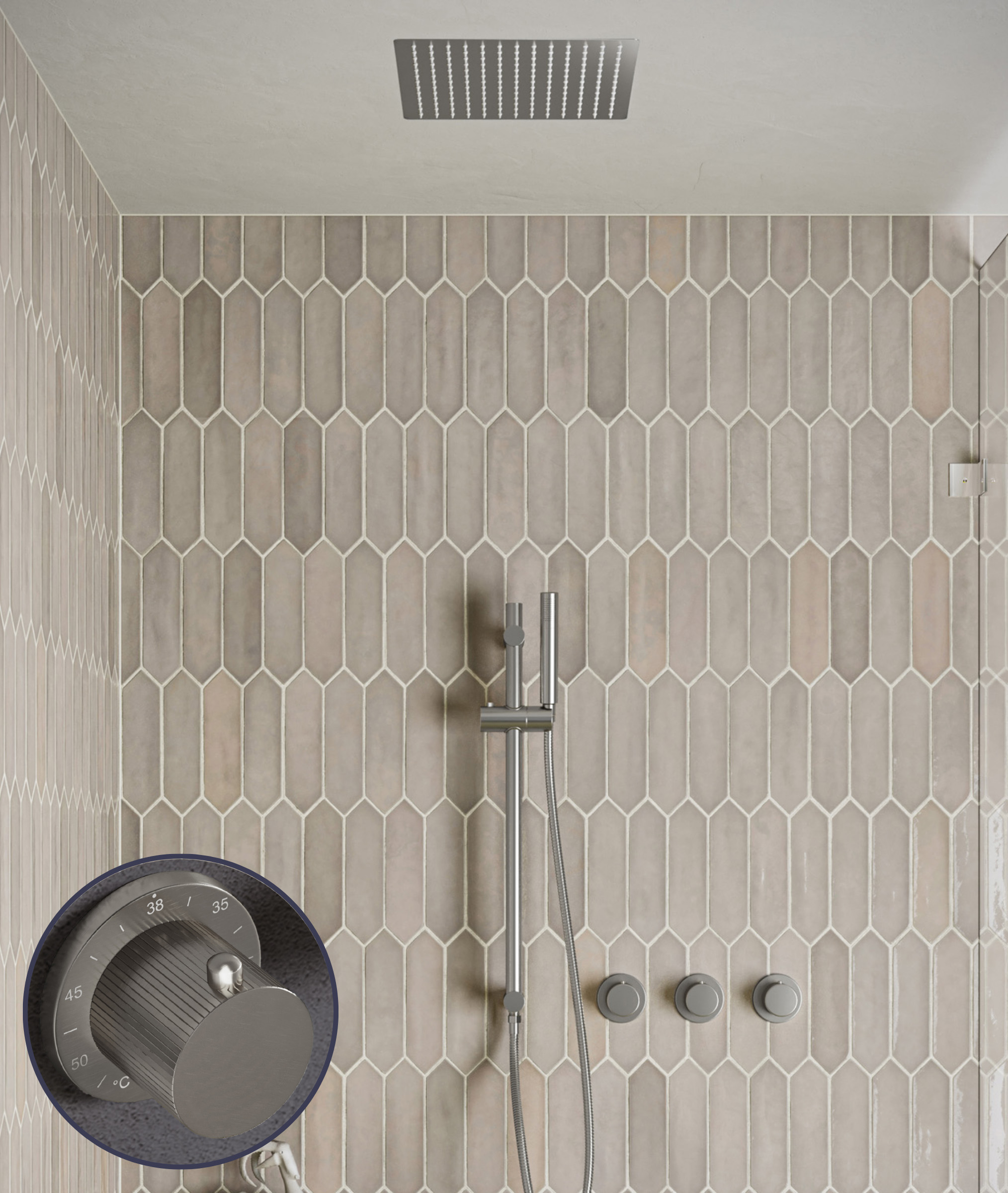 Saniclear Plus Stripes inbouw regendouche met inbouw douchekop 30x30cm, glijstang en staafhanddouche RVS