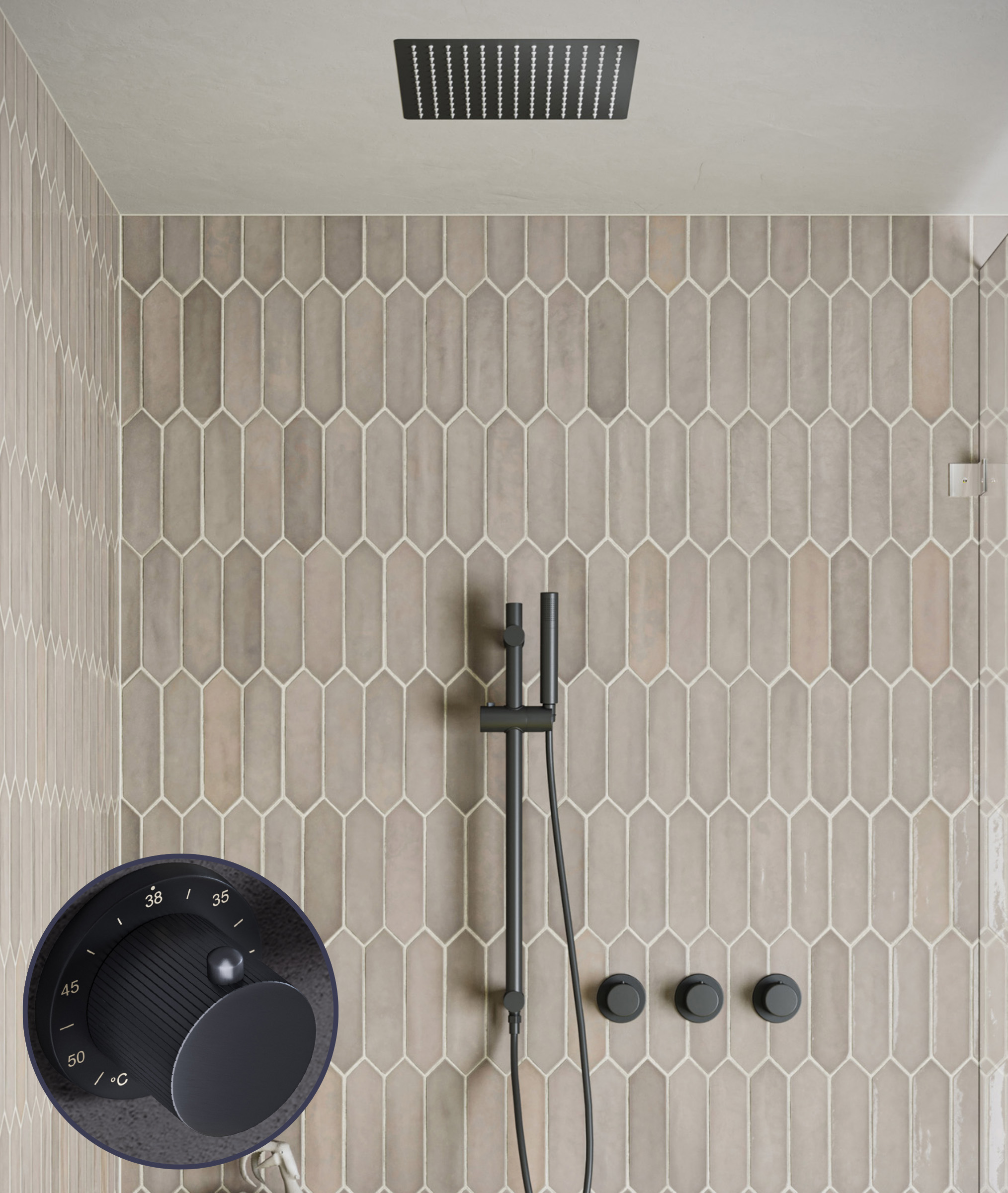Saniclear Plus Stripes inbouw regendouche met inbouw douchekop 30x30cm, glijstang en staafhanddouche zwart mat