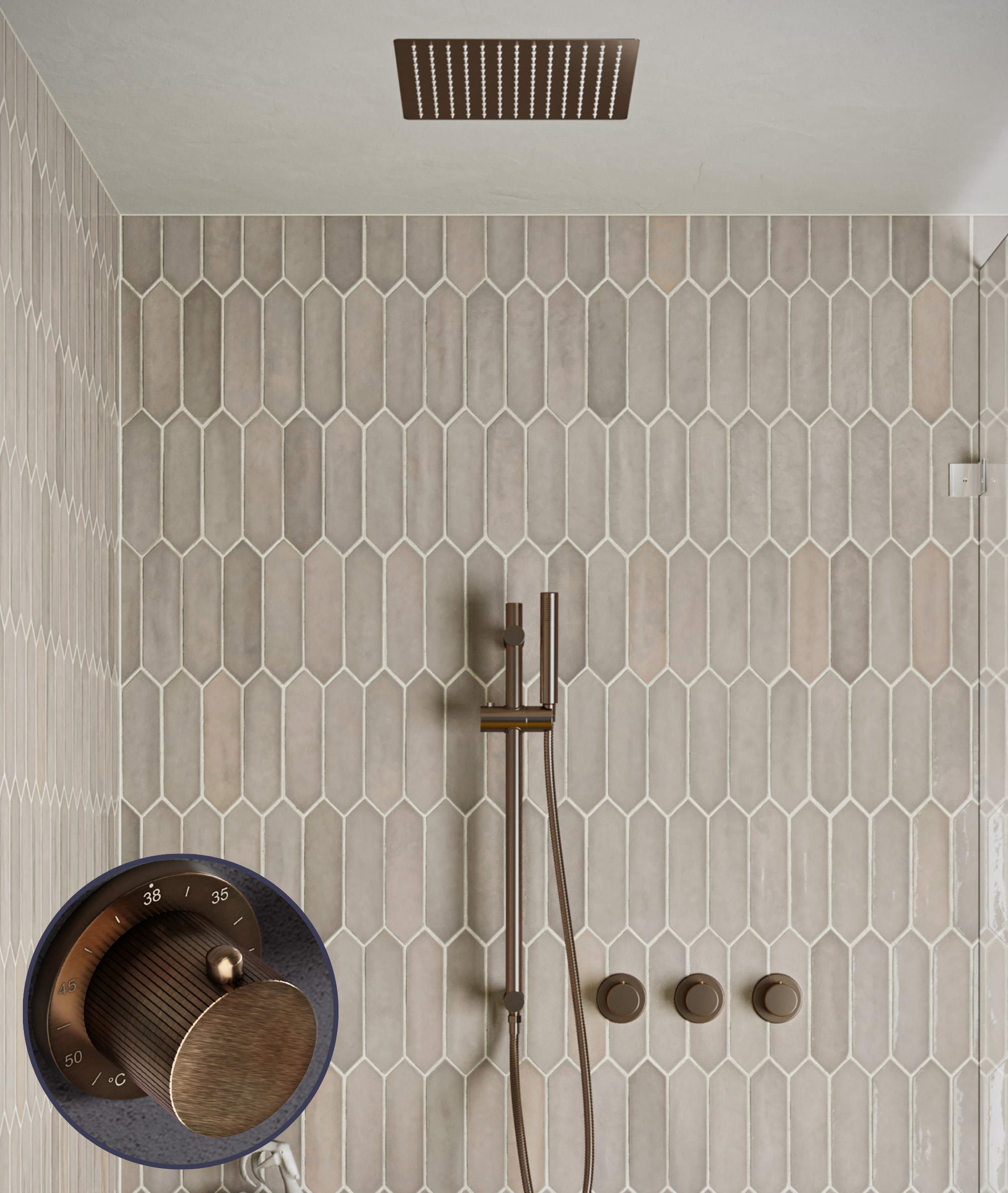 Saniclear Plus Stripes inbouw regendouche met inbouw douchekop 30x30cm, glijstang en staafhanddouche verouderd messing