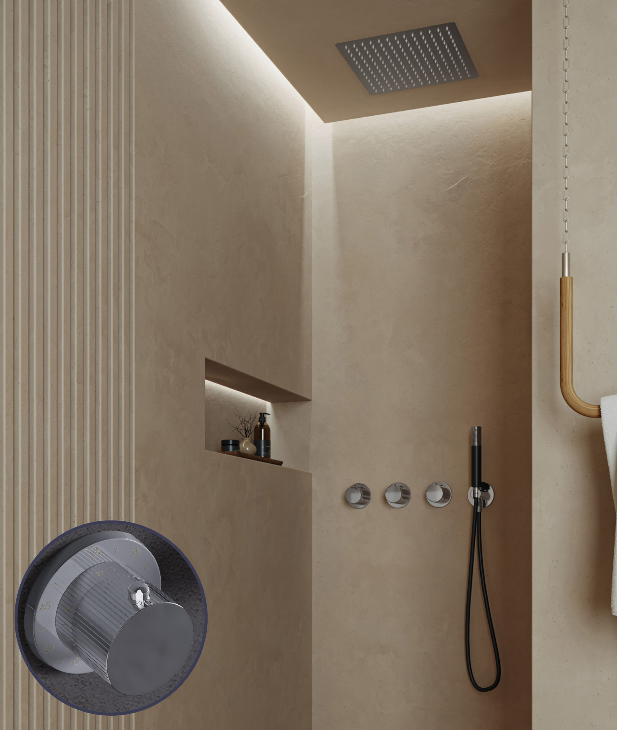 Saniclear Plus Stripes Pro inbouw regendouche met inbouw douchekop 30x30cm en staafhanddouche chroom
