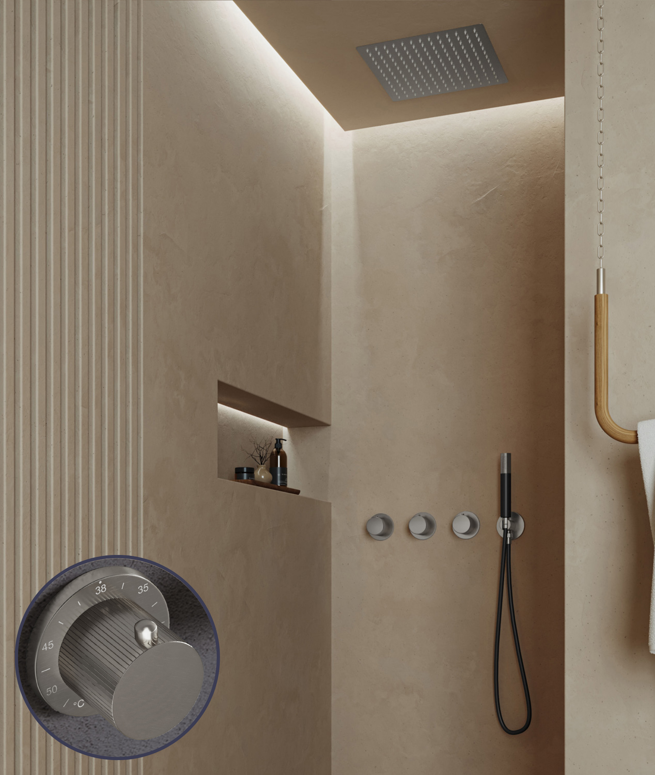 Saniclear Plus Stripes Pro inbouw regendouche met inbouw douchekop 30x30cm en staafhanddouche RVS