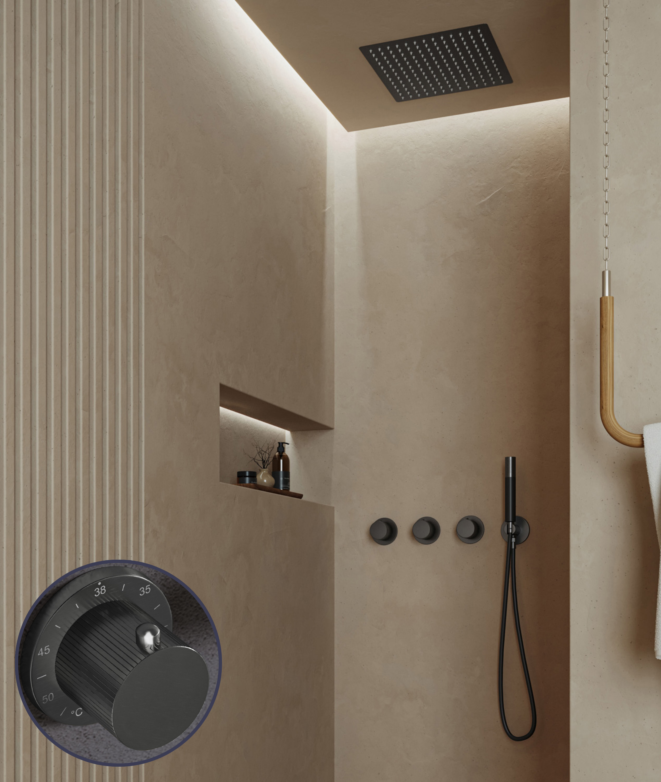 Saniclear Plus Stripes Pro inbouw regendouche met inbouw douchekop 30x30cm en staafhanddouche verouderd ijzer - gunmetal