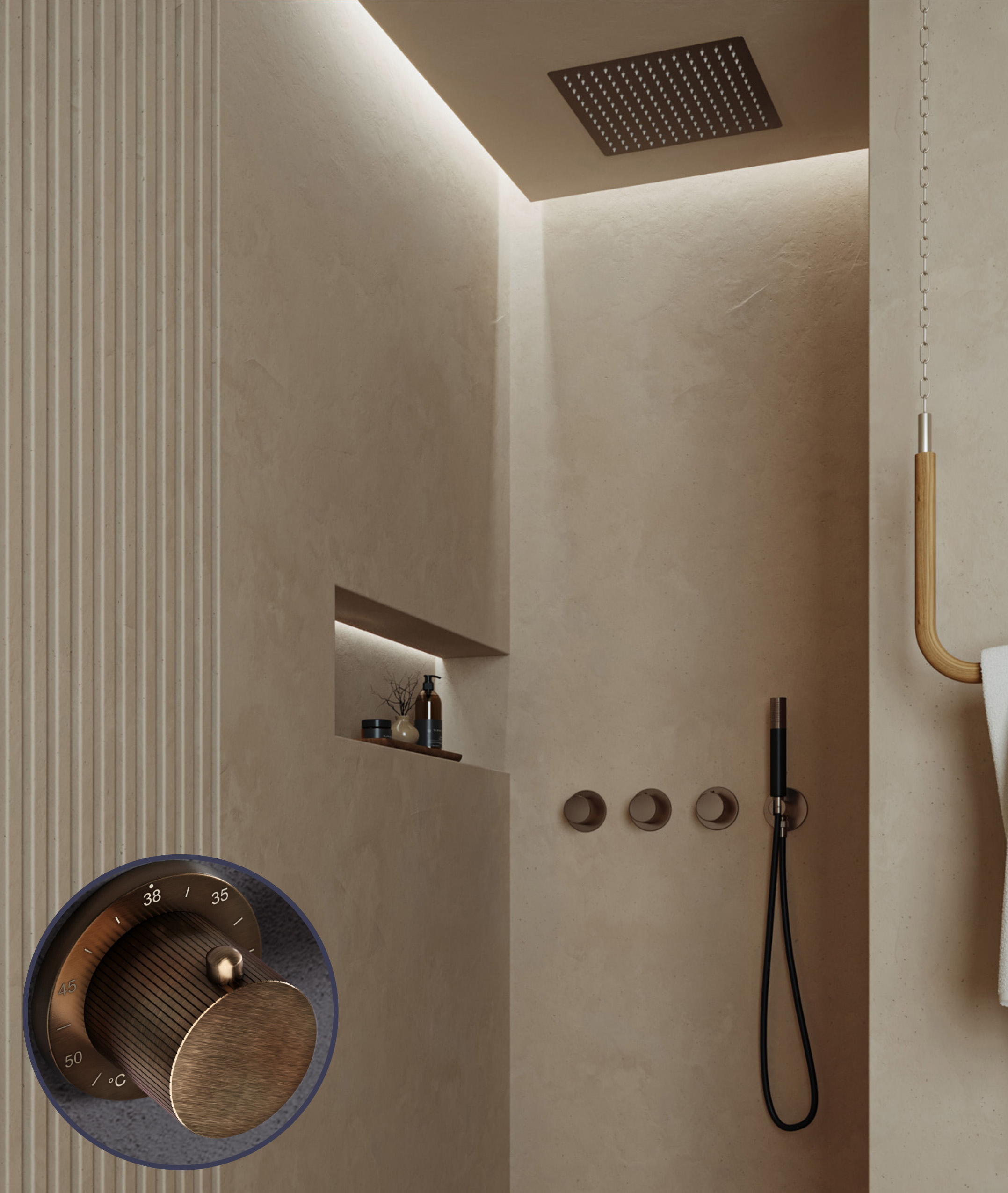 Saniclear Plus Stripes Pro inbouw regendouche met inbouw douchekop 30x30cm en staafhanddouche verouderd messing