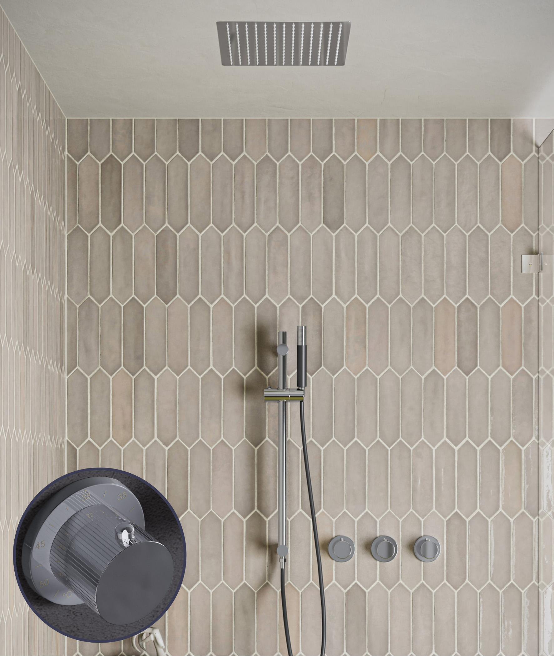 Saniclear Plus Stripes Pro inbouw regendouche met inbouw douchekop 30x30cm, glijstang en staafhanddouche chroom