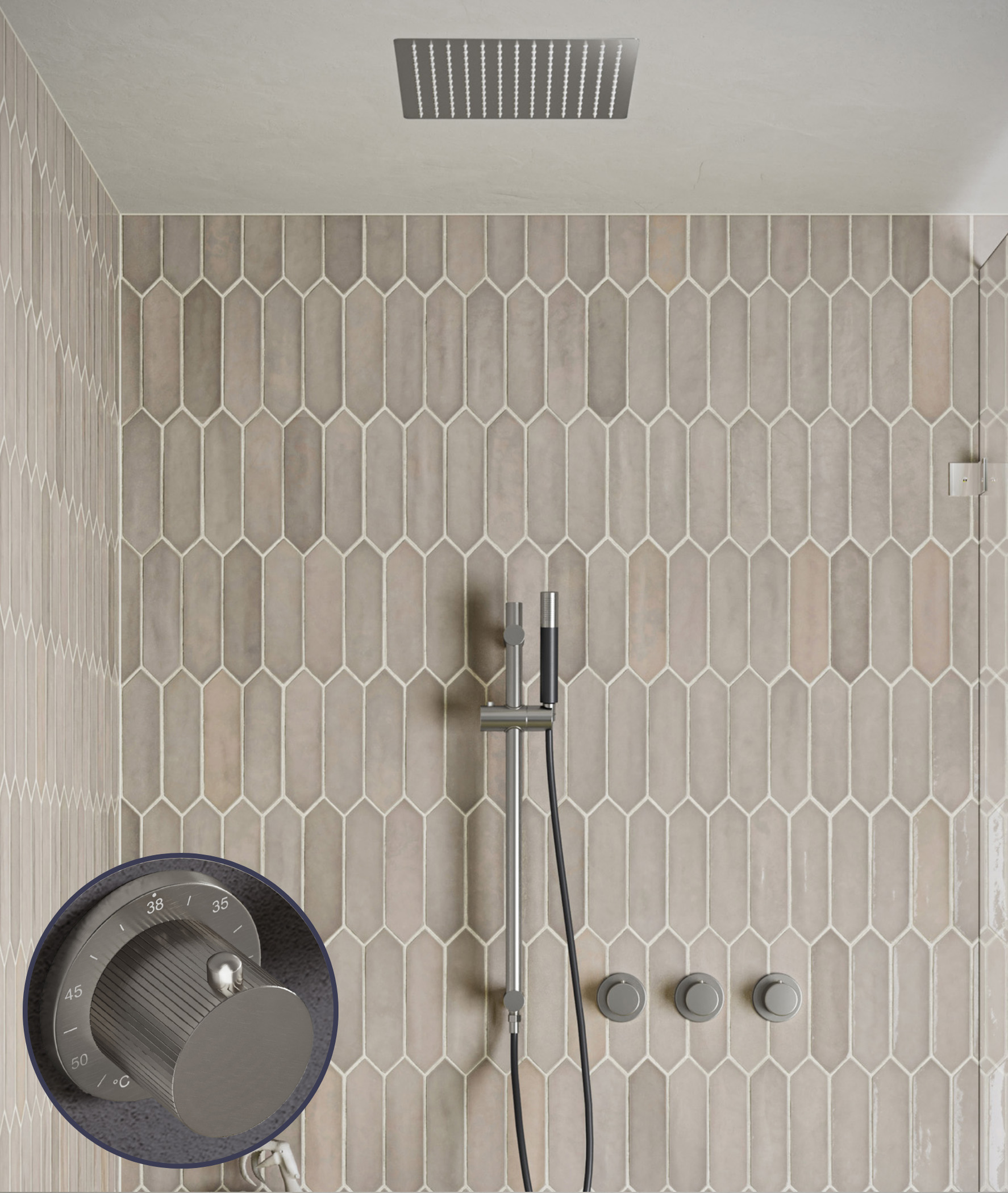Saniclear Plus Stripes Pro inbouw regendouche met inbouw douchekop 30x30cm, glijstang en staafhanddouche RVS