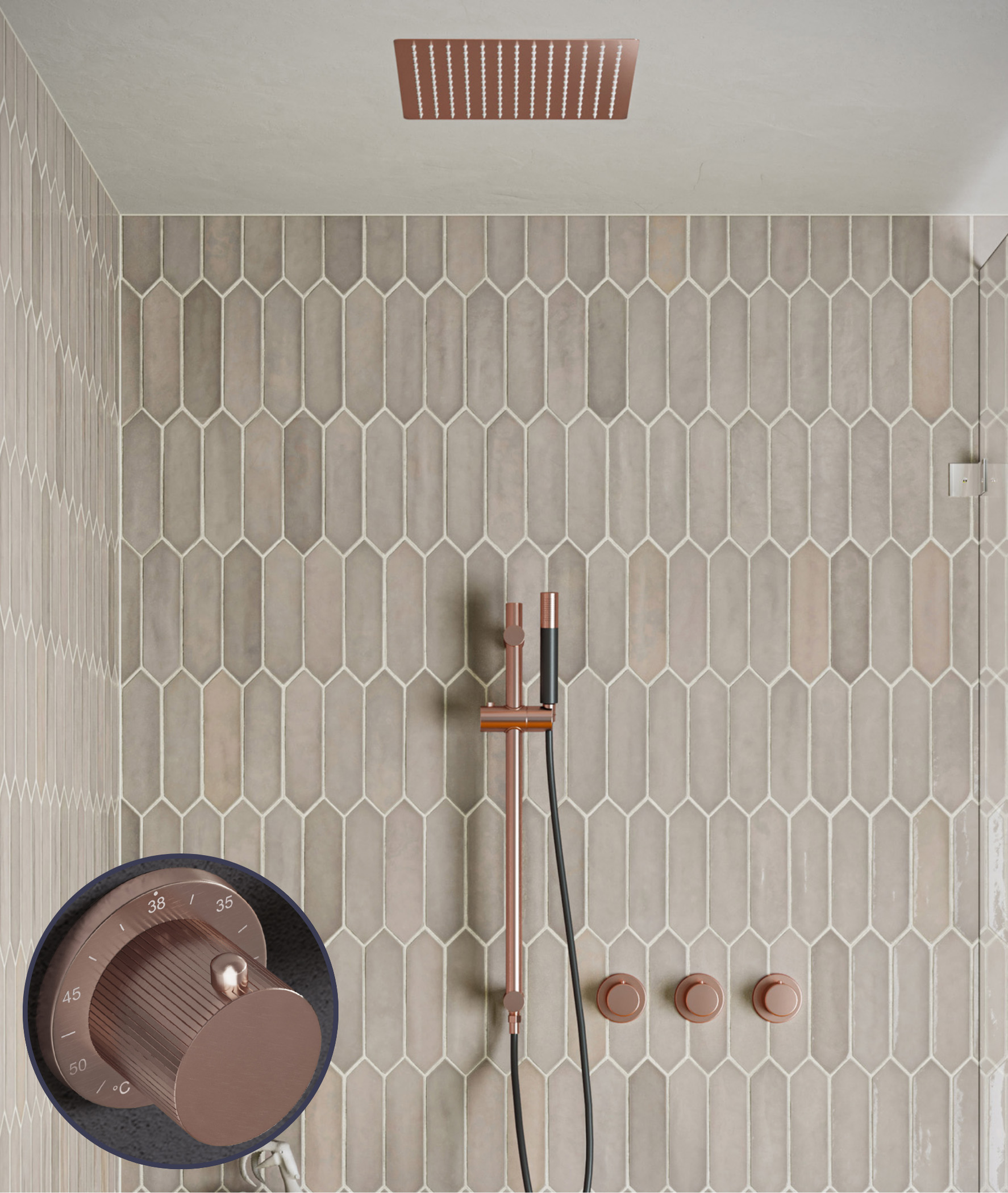 Saniclear Plus Stripes Pro inbouw regendouche met inbouw douchekop 30x30cm, glijstang en staafhanddouche geborsteld koper
