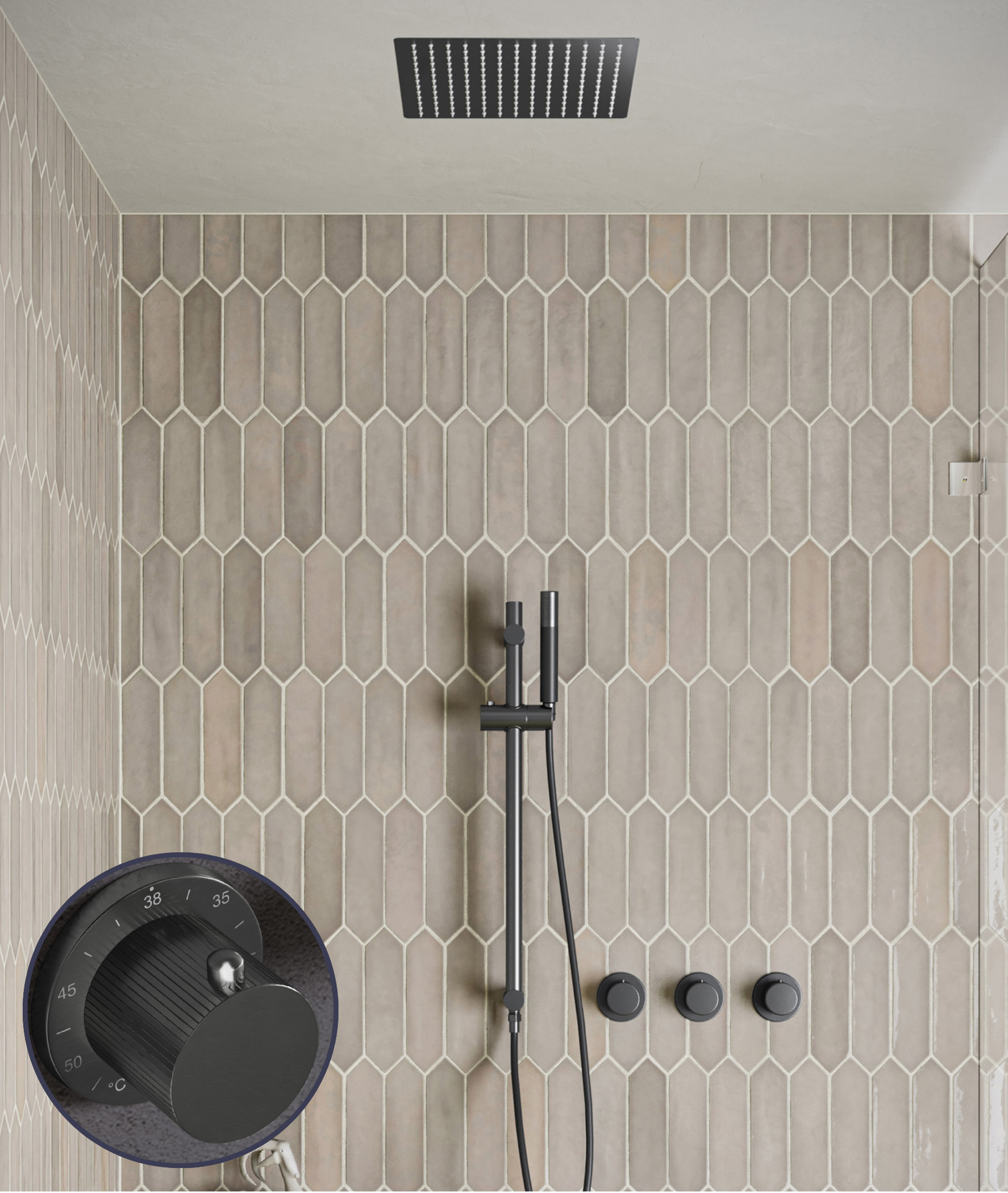 Saniclear Plus Stripes Pro inbouw regendouche met inbouw douchekop 30x30cm, glijstang en staafhanddouche verouderd ijzer - gunmetal