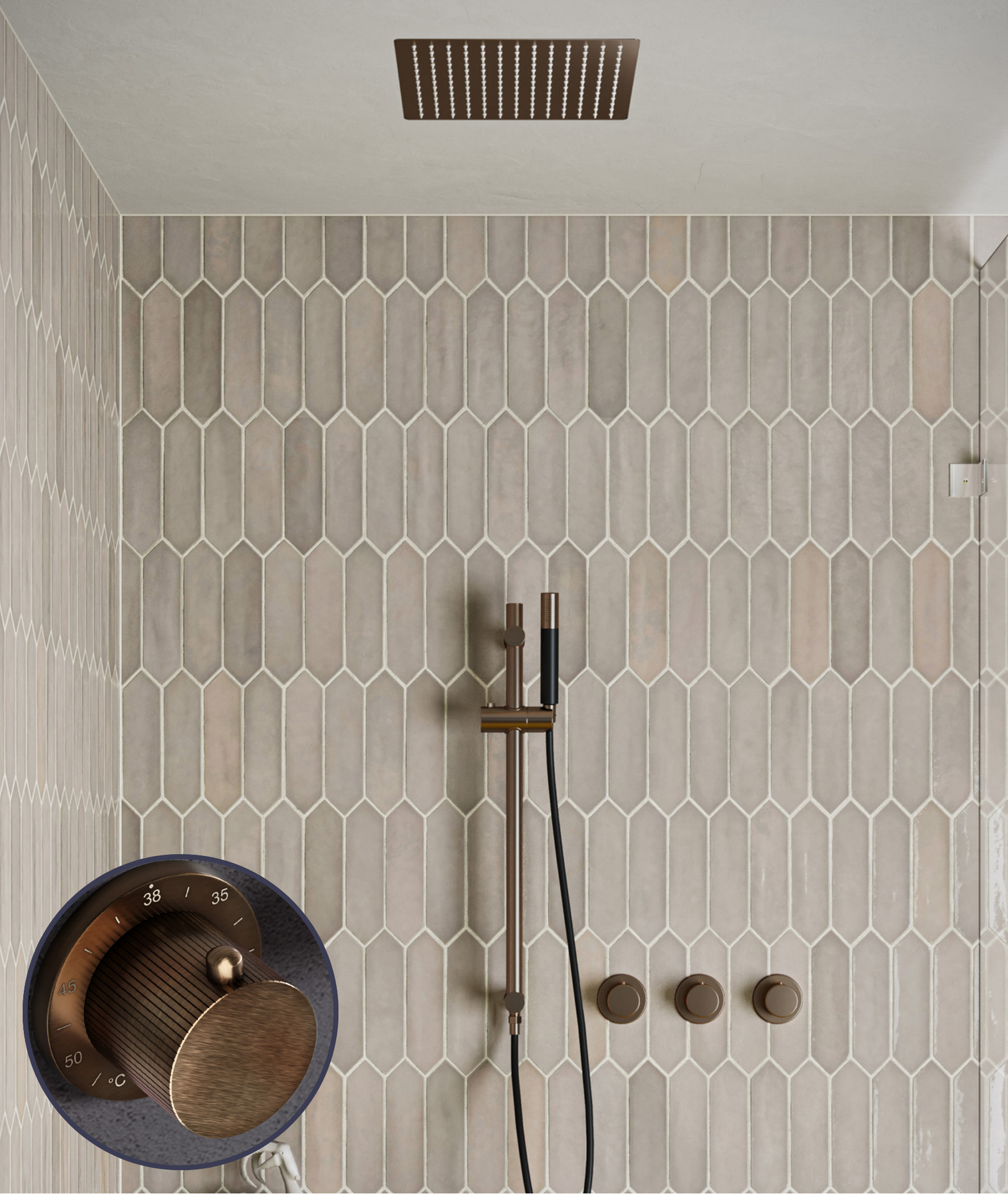 Saniclear Plus Stripes Pro inbouw regendouche met inbouw douchekop 30x30cm, glijstang en staafhanddouche verouderd messing