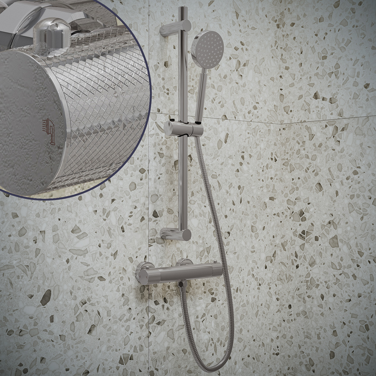 Saniclear Talpa Curved doucheset chroom met thermostatische kraan, handdouche en glijstang