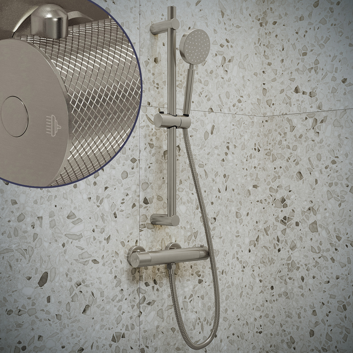 Saniclear Exclusive Curved doucheset RVS met thermostatische kraan, handdouche en glijstang