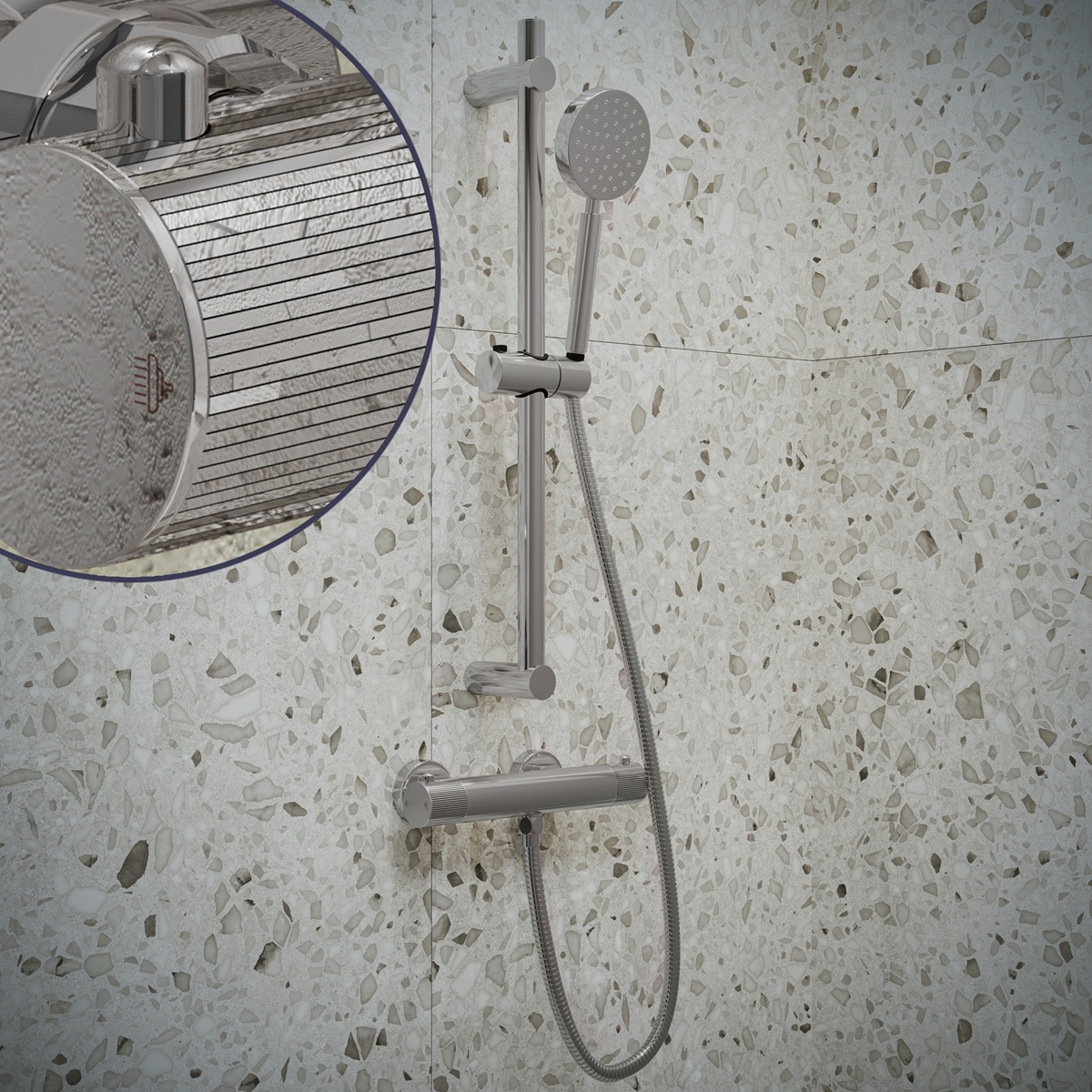 Saniclear Talpa Stripes doucheset chroom met thermostatische kraan, handdouche en glijstang