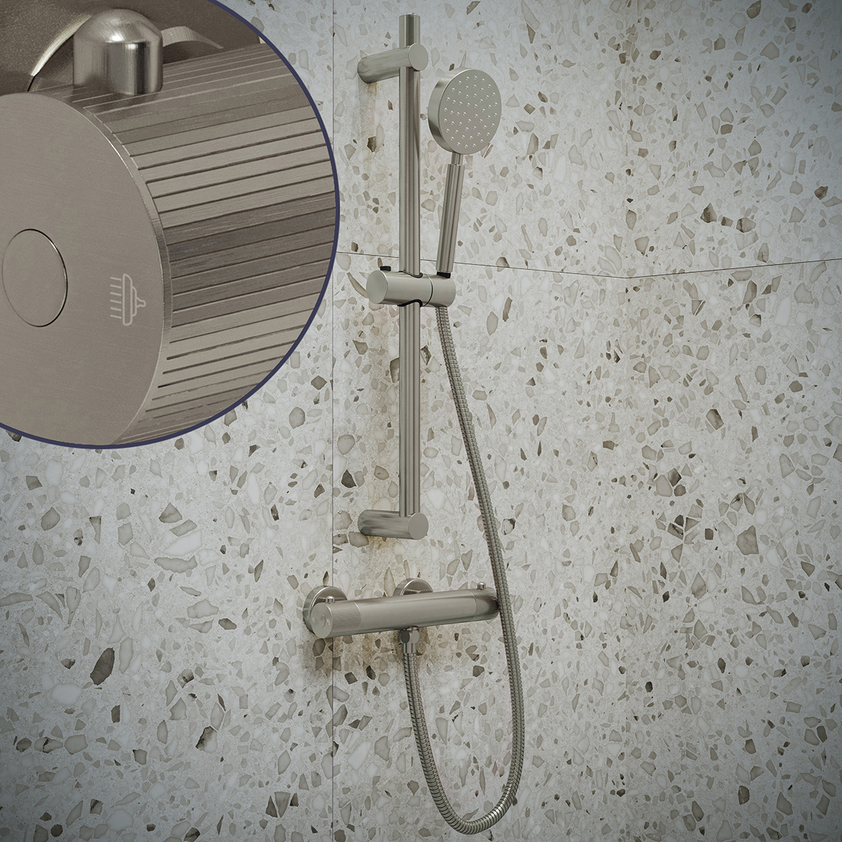 Saniclear Exclusive Stripes doucheset RVS met thermostatische kraan, handdouche en glijstang