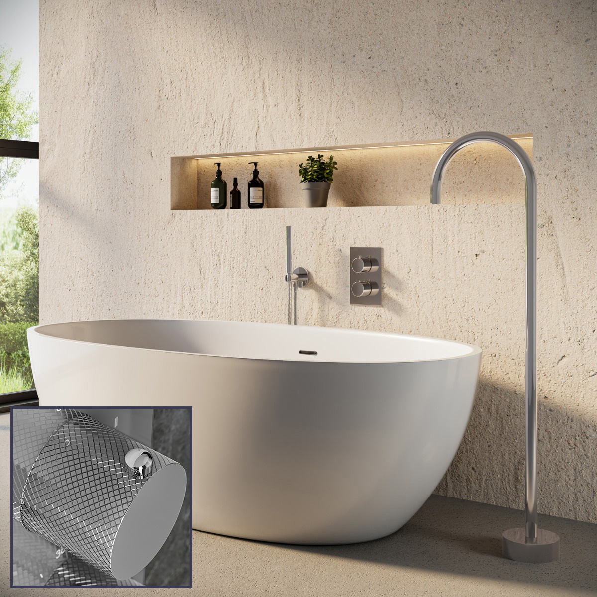 Saniclear Talpa Curved inbouw badkraan met vrijstaande uitloop chroom