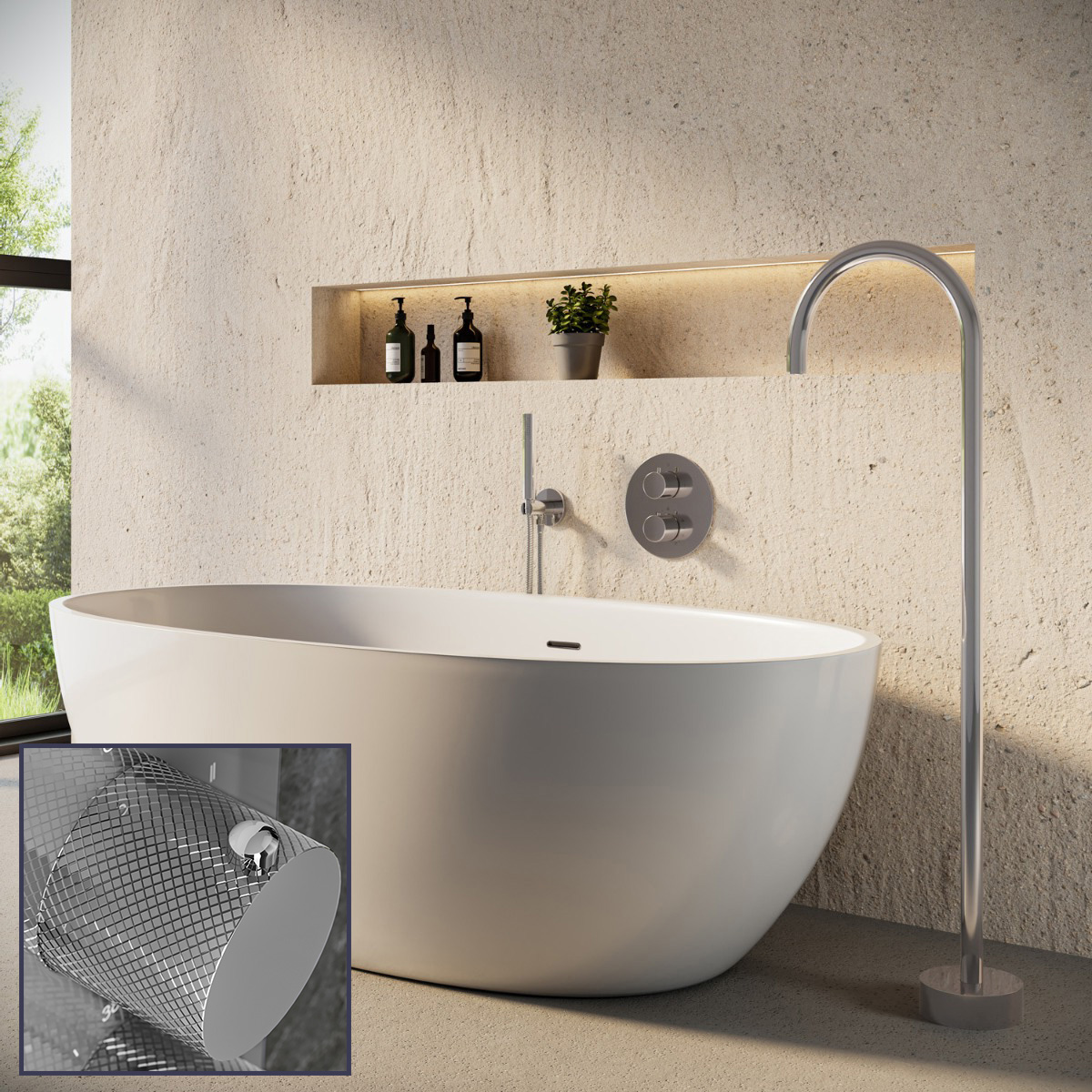 Saniclear Talpa Curved inbouw badkraan rond met vrijstaande uitloop chroom