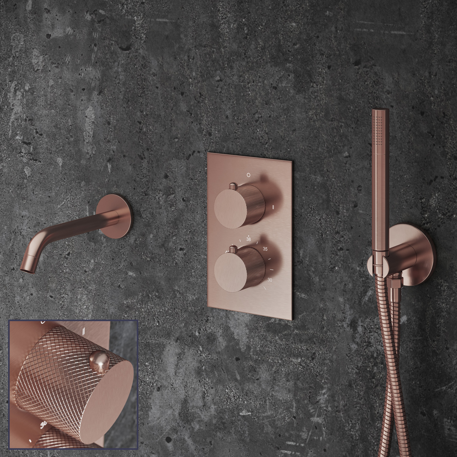 Saniclear Copper Curved inbouw badkraan geborsteld koper