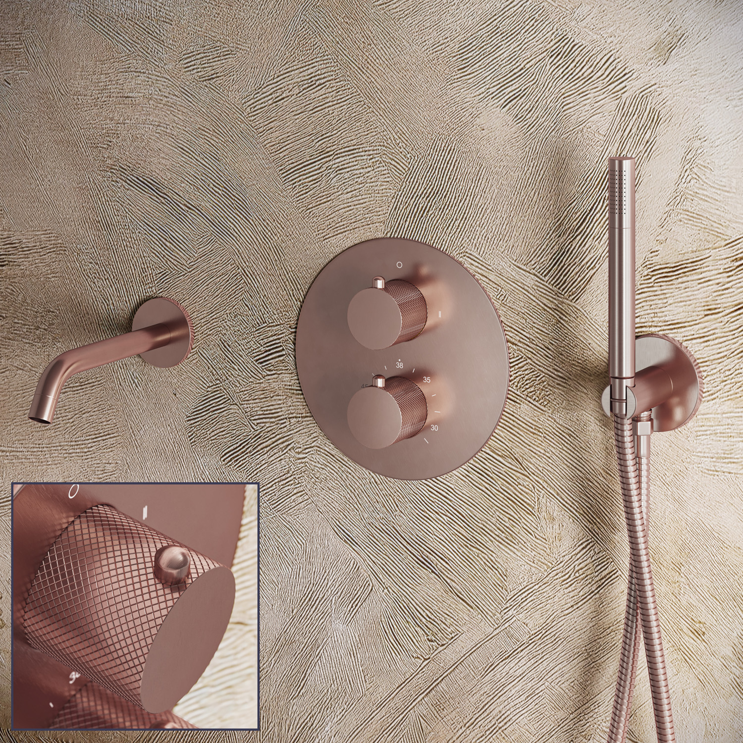Saniclear Copper Curved inbouw badkraan rond geborsteld koper
