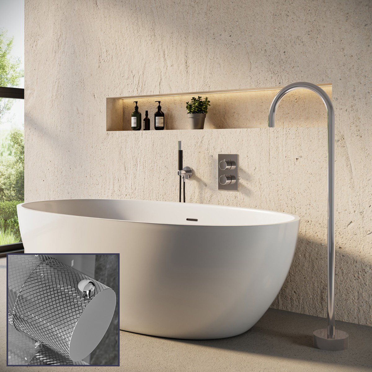 Saniclear Talpa Curved Pro inbouw badkraan met vrijstaande uitloop chroom