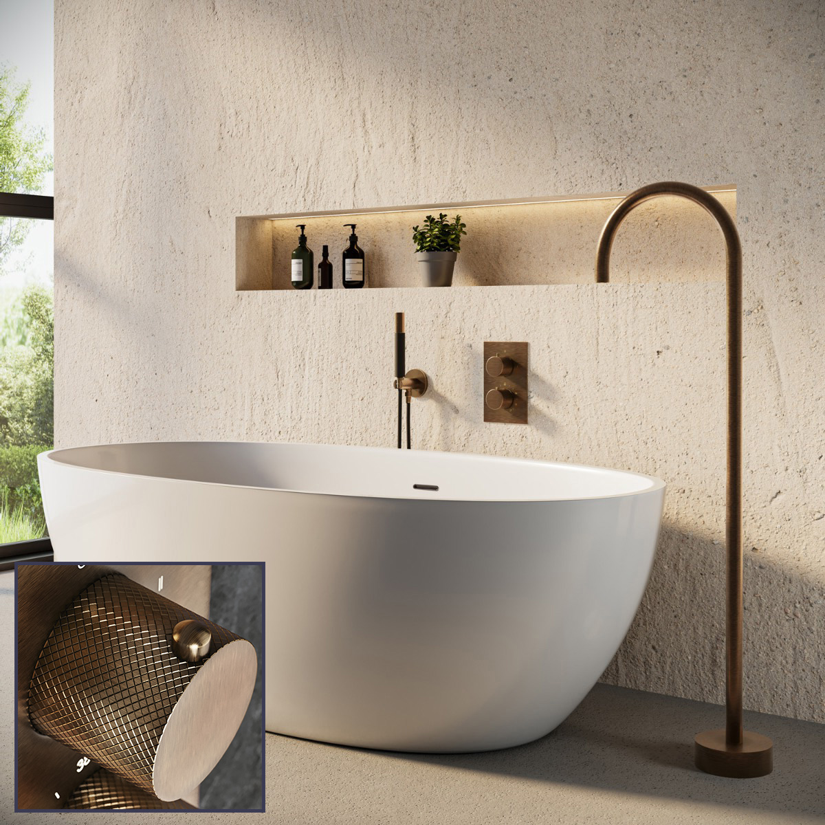 Saniclear Antique Curved Pro inbouw badkraan met vrijstaande uitloop verouderd messing