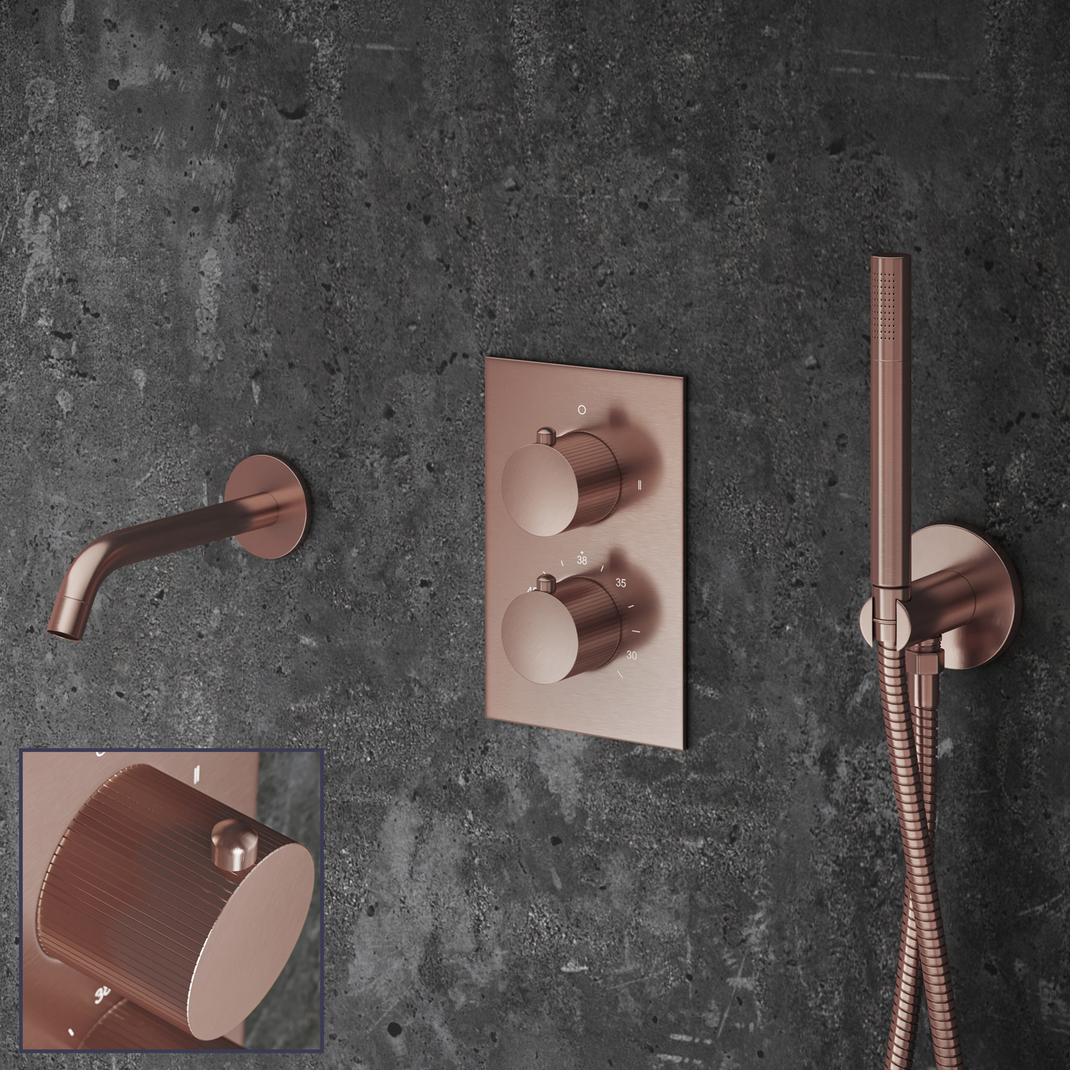 Saniclear Copper Stripes inbouw badkraan geborsteld koper