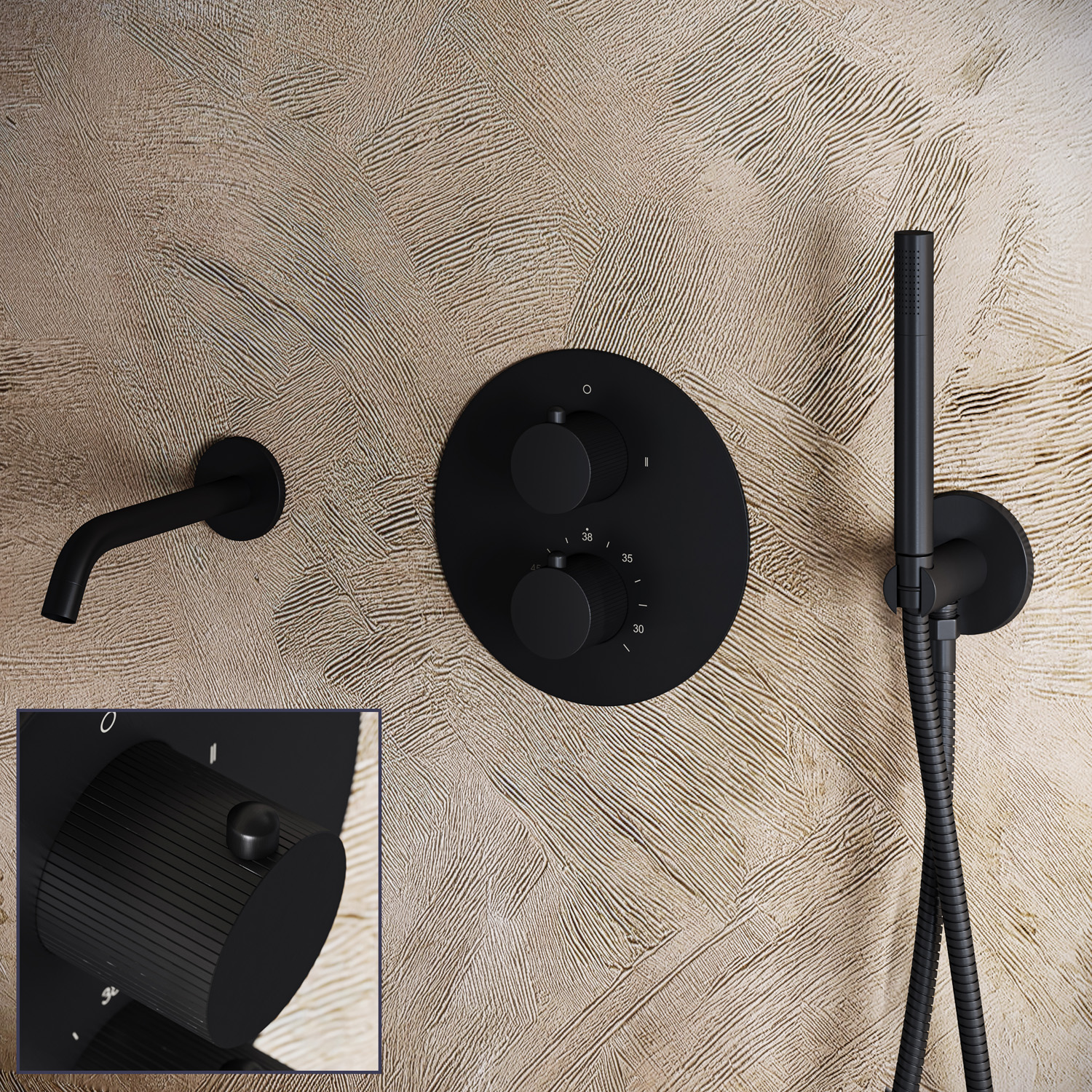 Saniclear Nero Stripes inbouw badkraan rond zwart mat