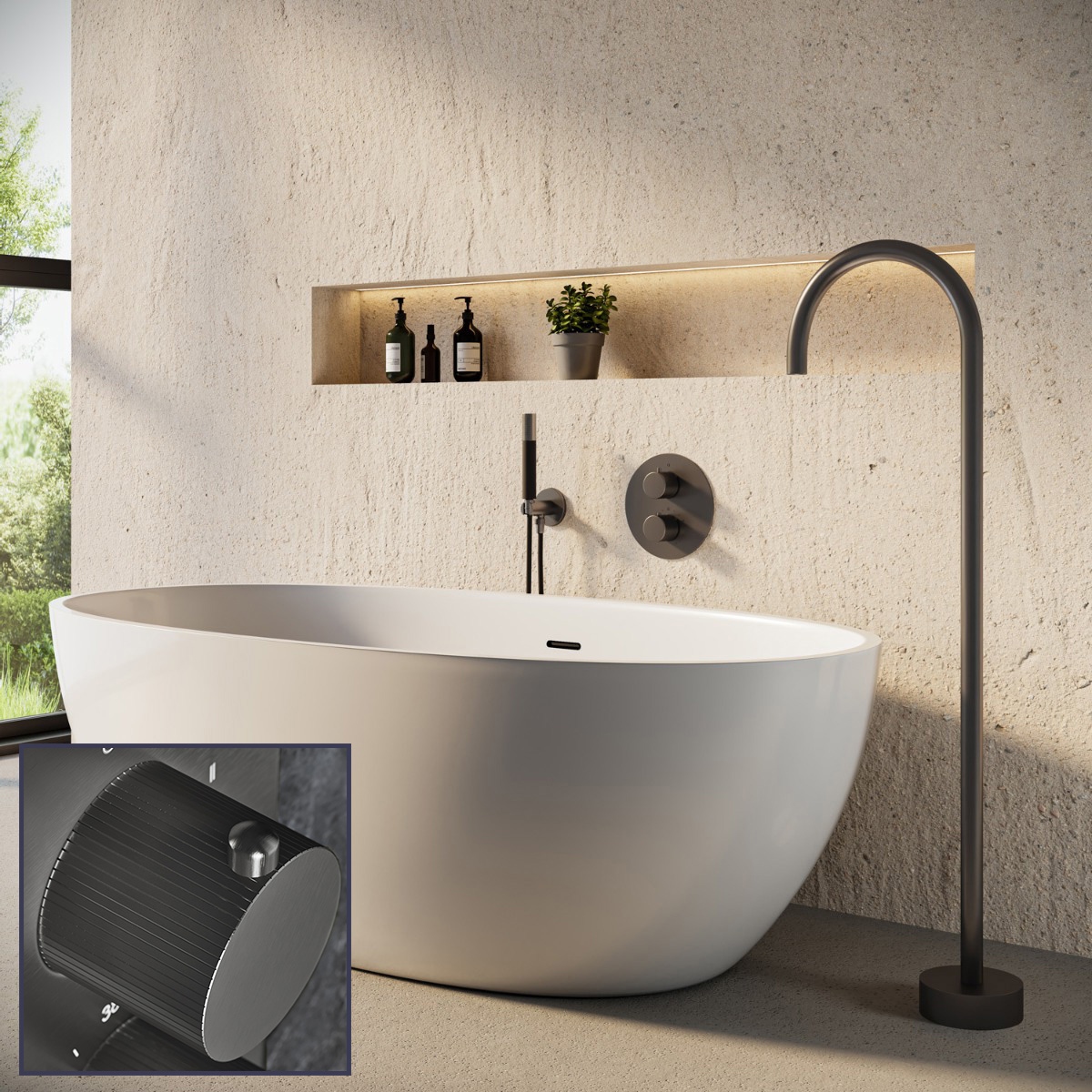Saniclear Iron Stripes Pro inbouw badkraan rond met vrijstaande uitloop verouderd ijzer - gunmetal