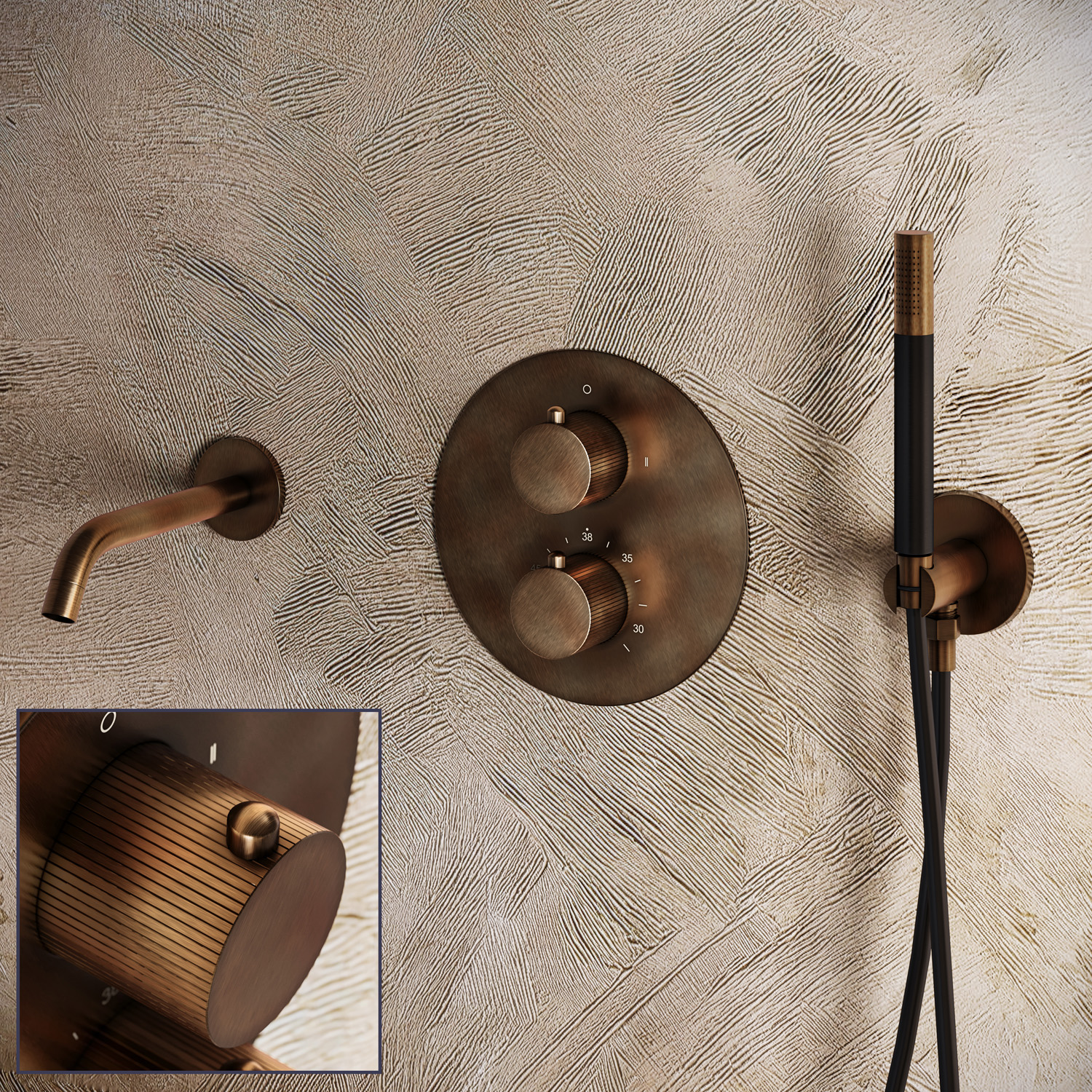 Saniclear Antique Stripes Pro inbouw badkraan rond verouderd messing