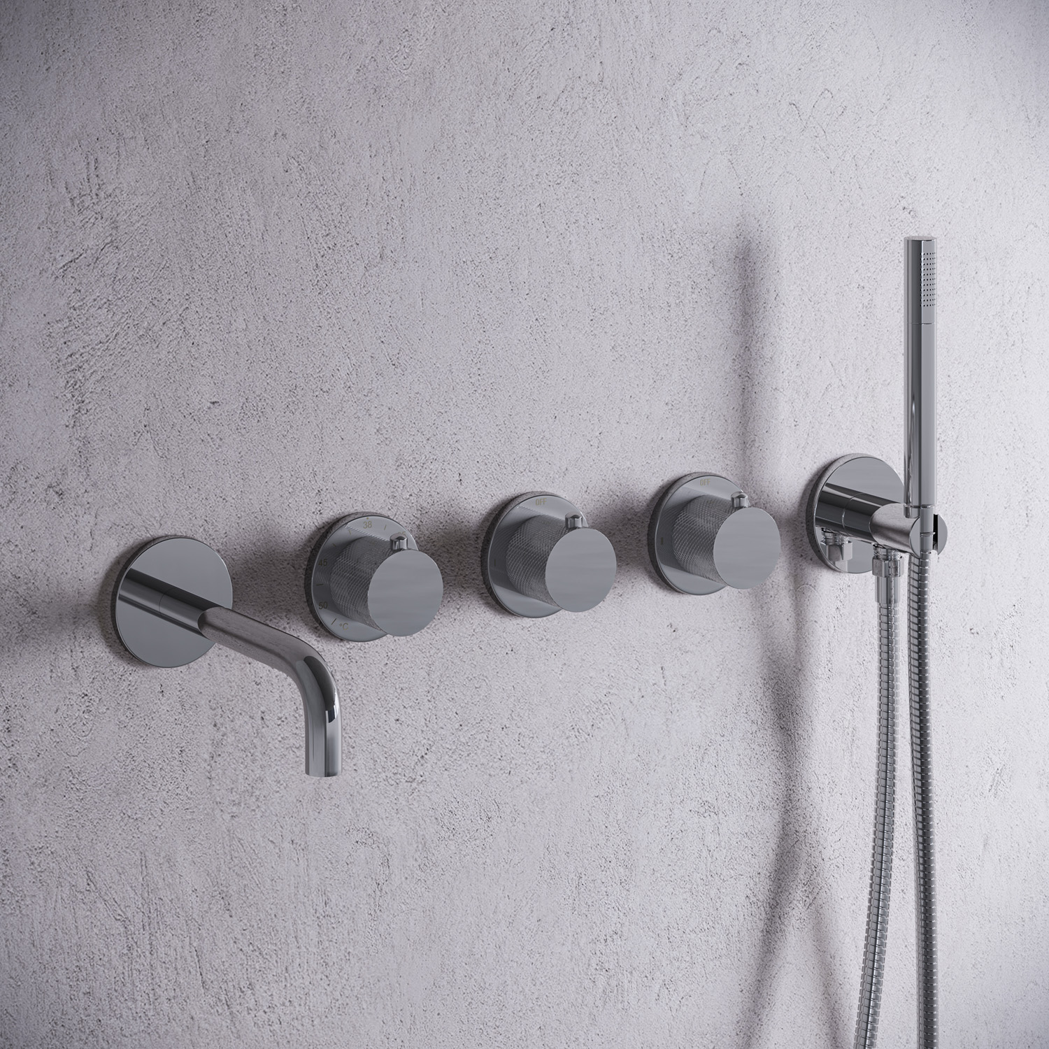 Saniclear Plus Curved inbouw badkraan met 20cm uitloop en staafhanddouche chroom