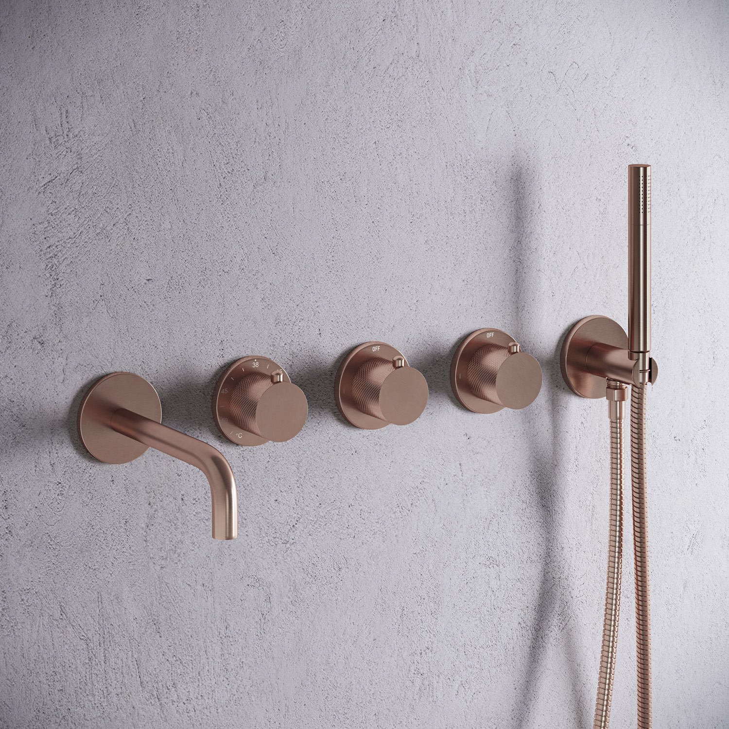 Saniclear Plus Curved inbouw badkraan met 20cm uitloop en staafhanddouche geborsteld koper