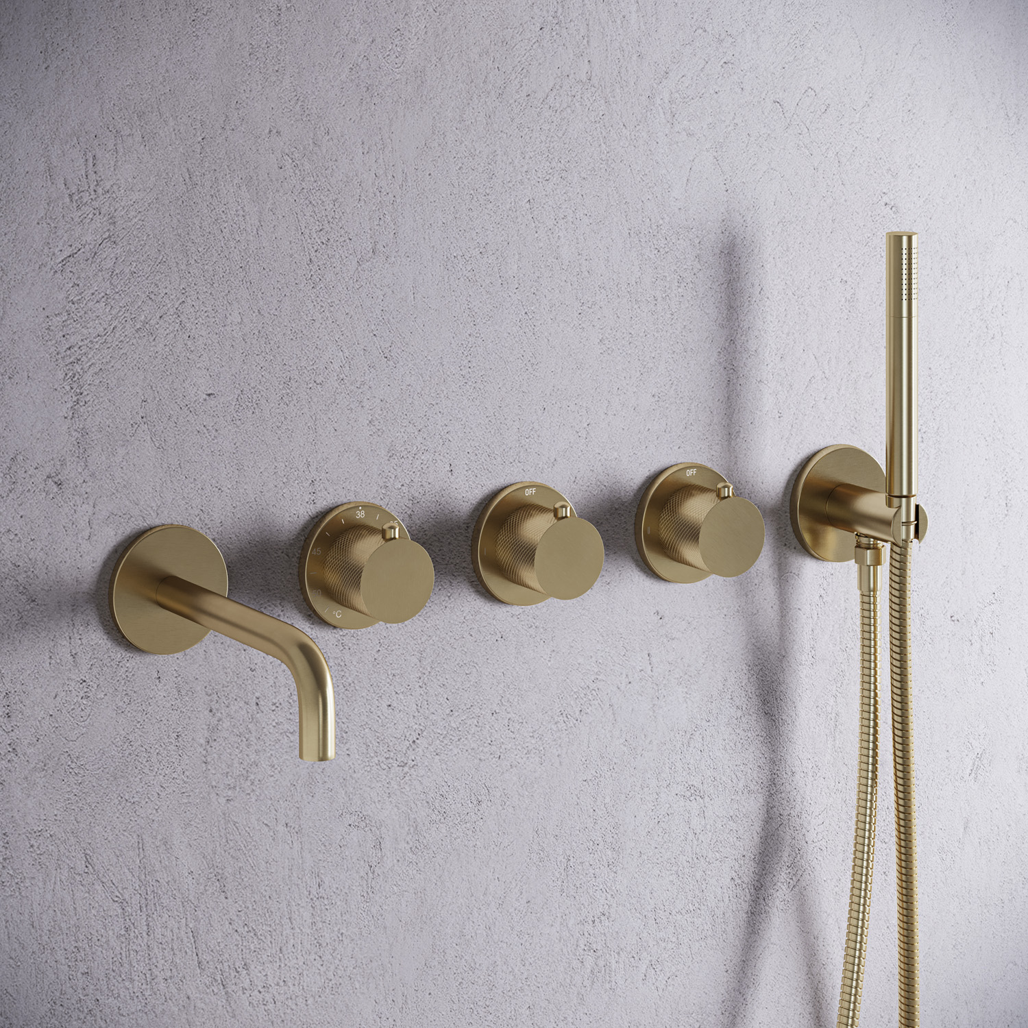 Saniclear Plus Curved inbouw badkraan met 20cm uitloop en staafhanddouche geborsteld messing - mat goud