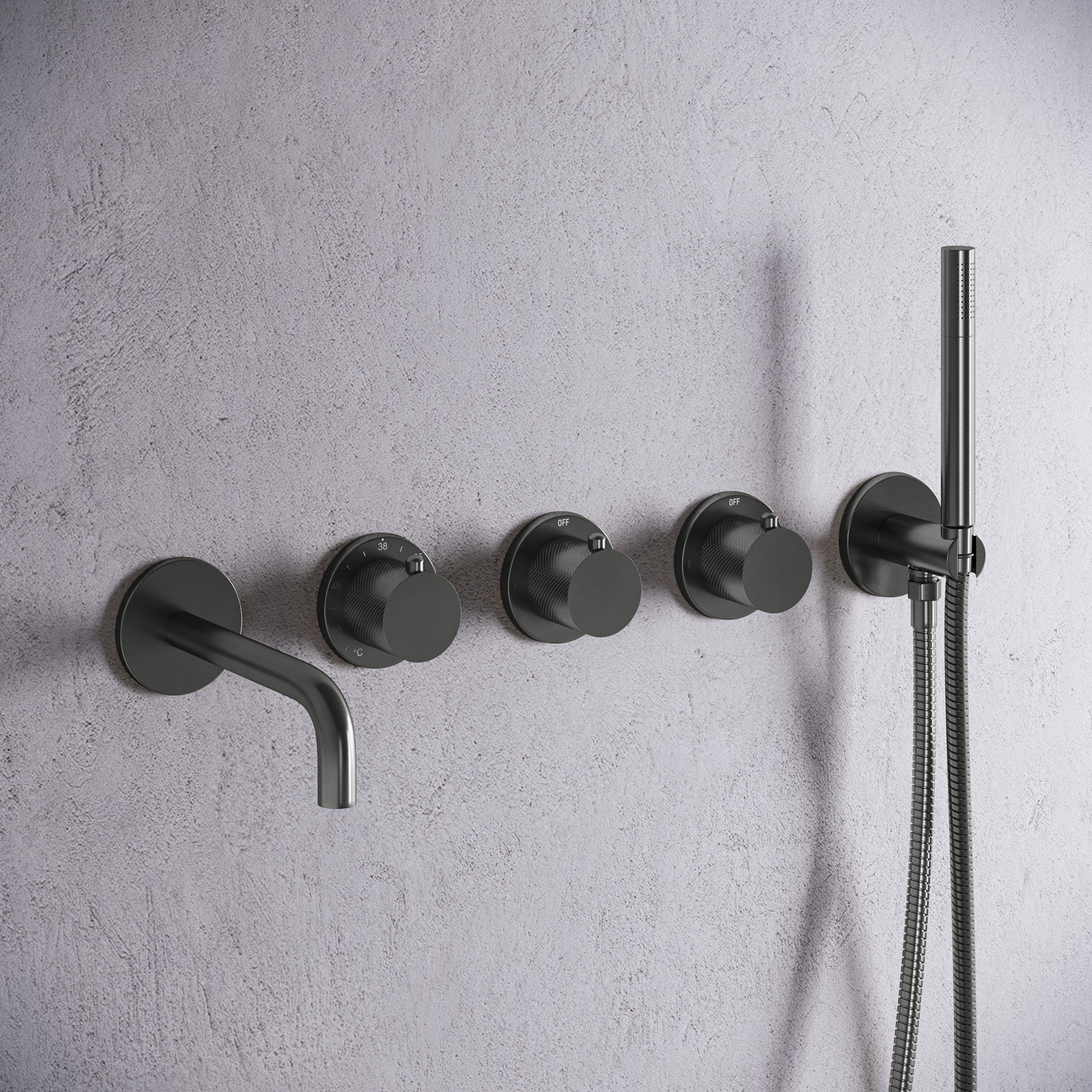 Saniclear Plus Curved inbouw badkraan met 20cm uitloop en staafhanddouche verouderd ijzer - gunmetal