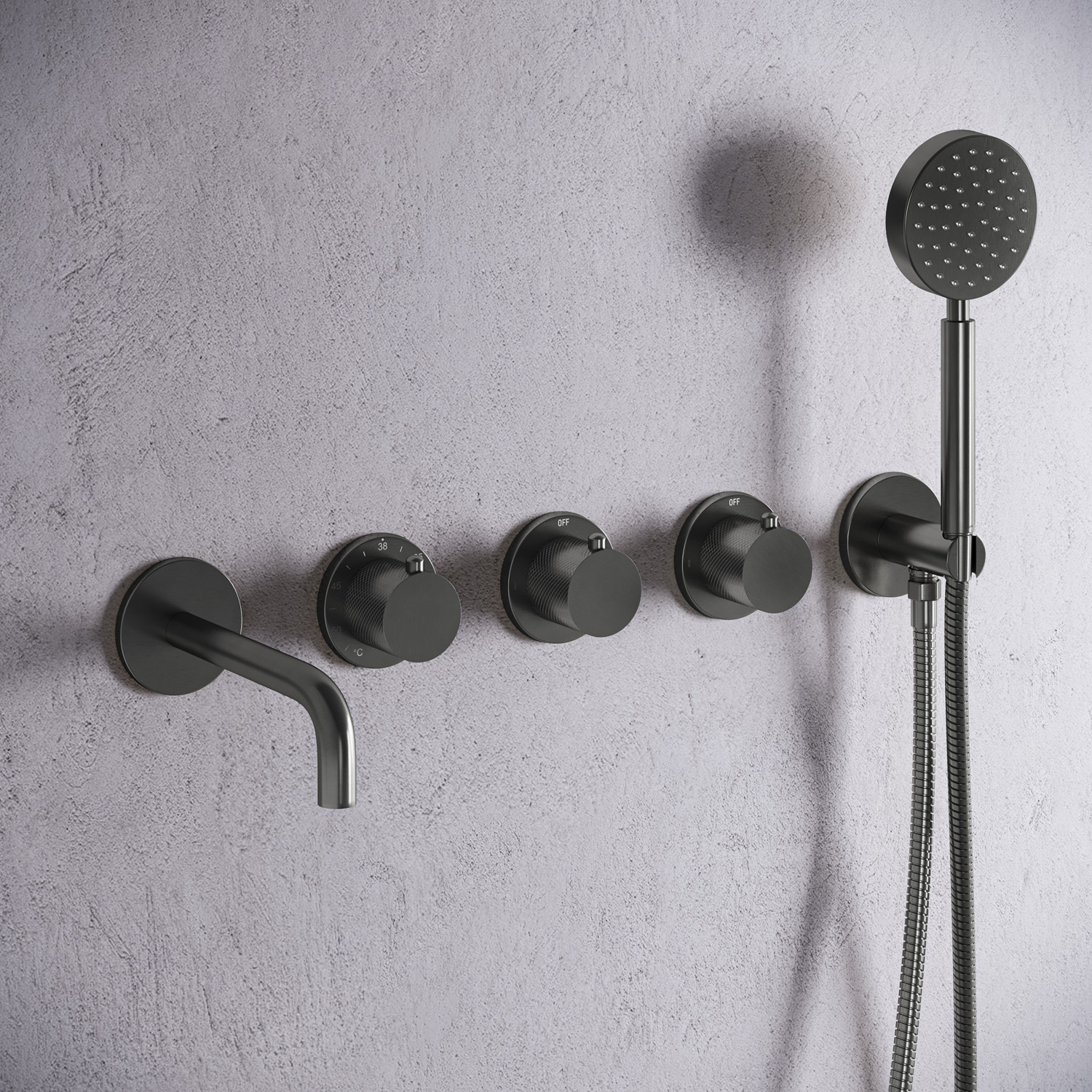 Saniclear Plus Curved inbouw badkraan met 20cm uitloop verouderd ijzer - gunmetal