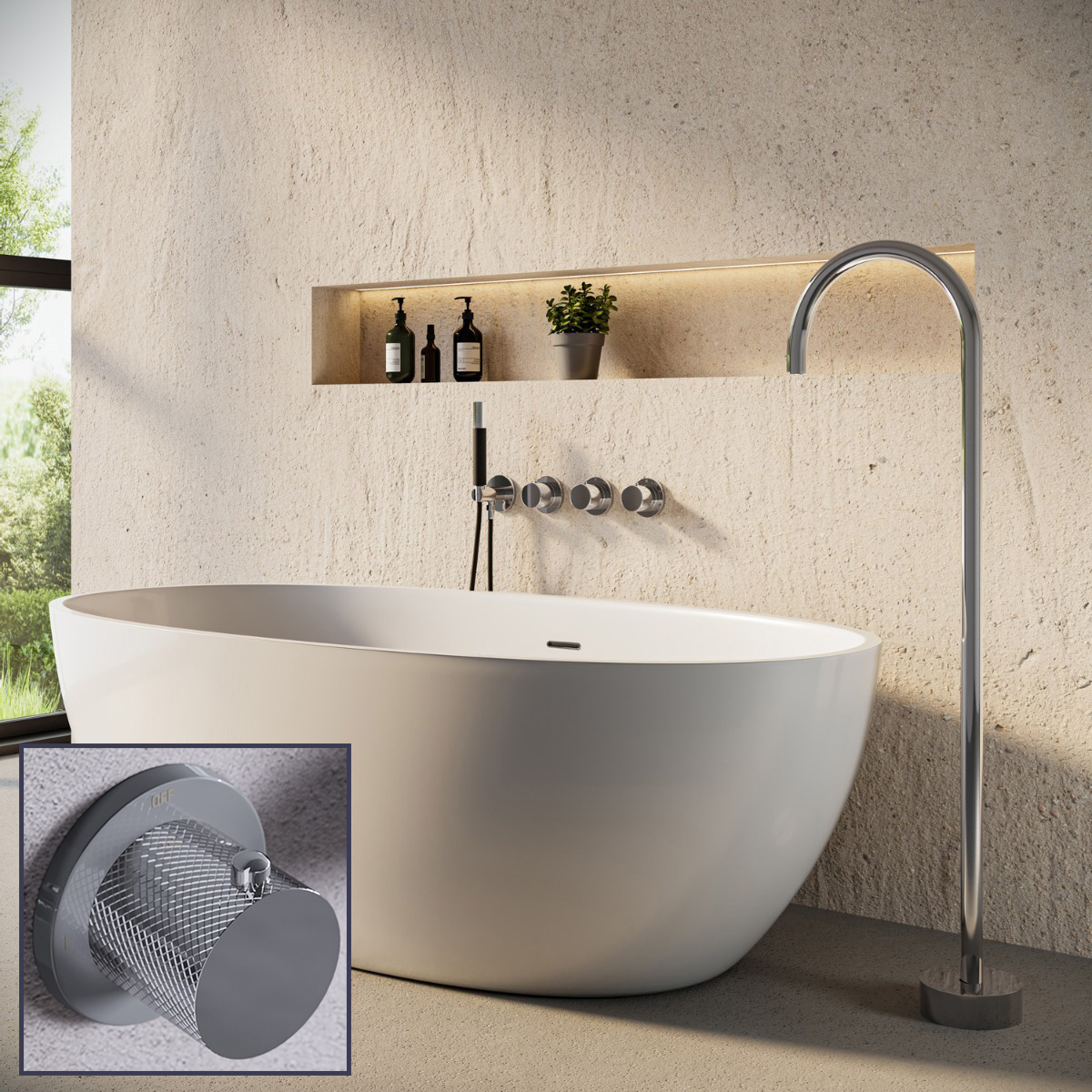Saniclear Plus Curved Pro inbouw badkraan met vrijstaande uitloop chroom