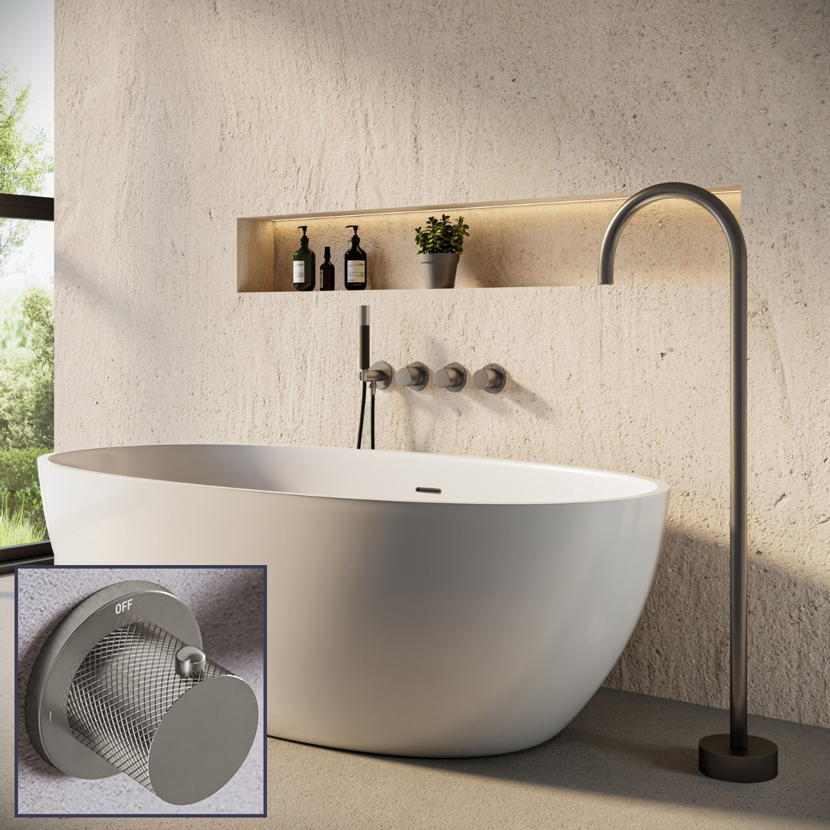 Saniclear Plus Curved Pro inbouw badkraan met vrijstaande uitloop RVS
