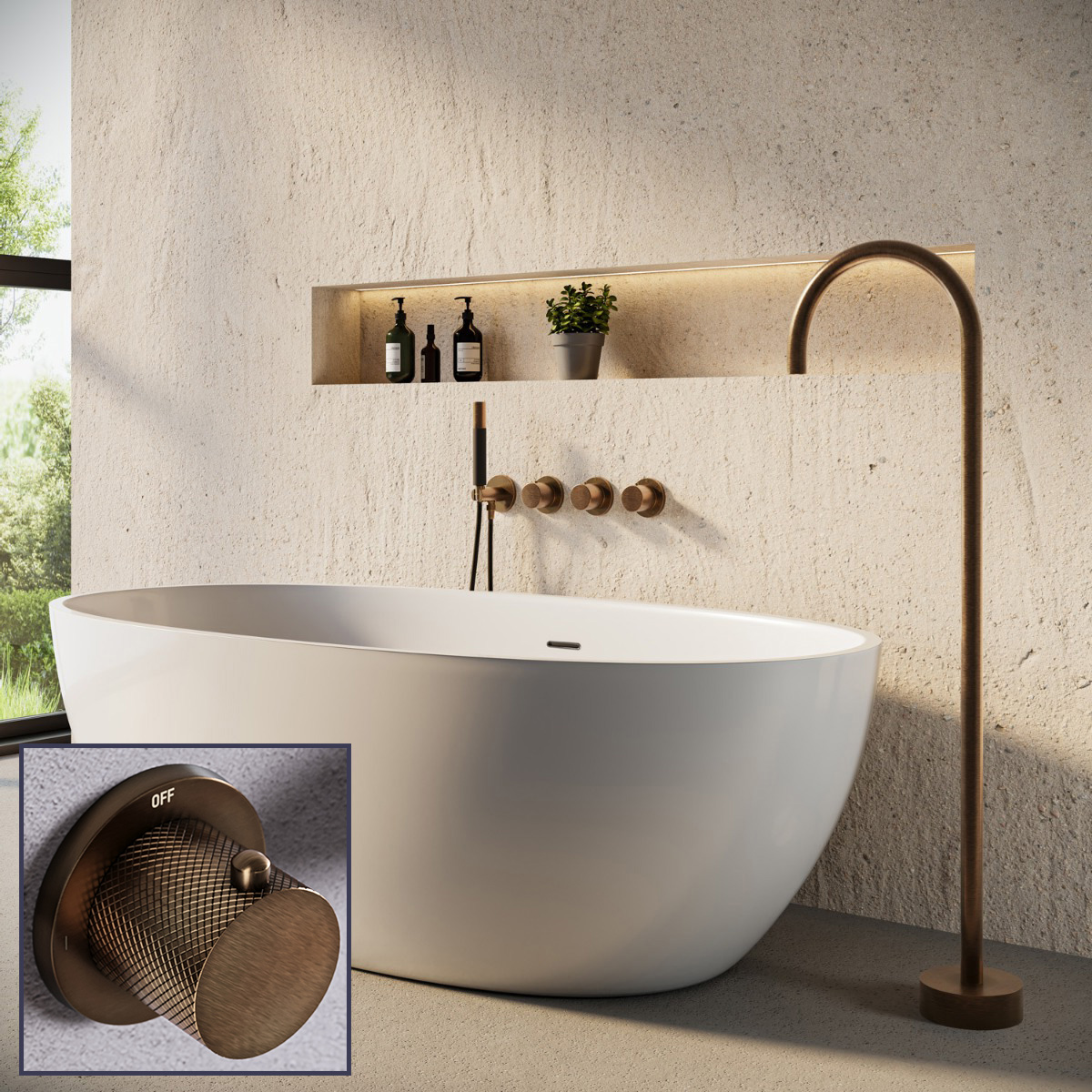 Saniclear Plus Curved Pro inbouw badkraan met vrijstaande uitloop verouderd messing