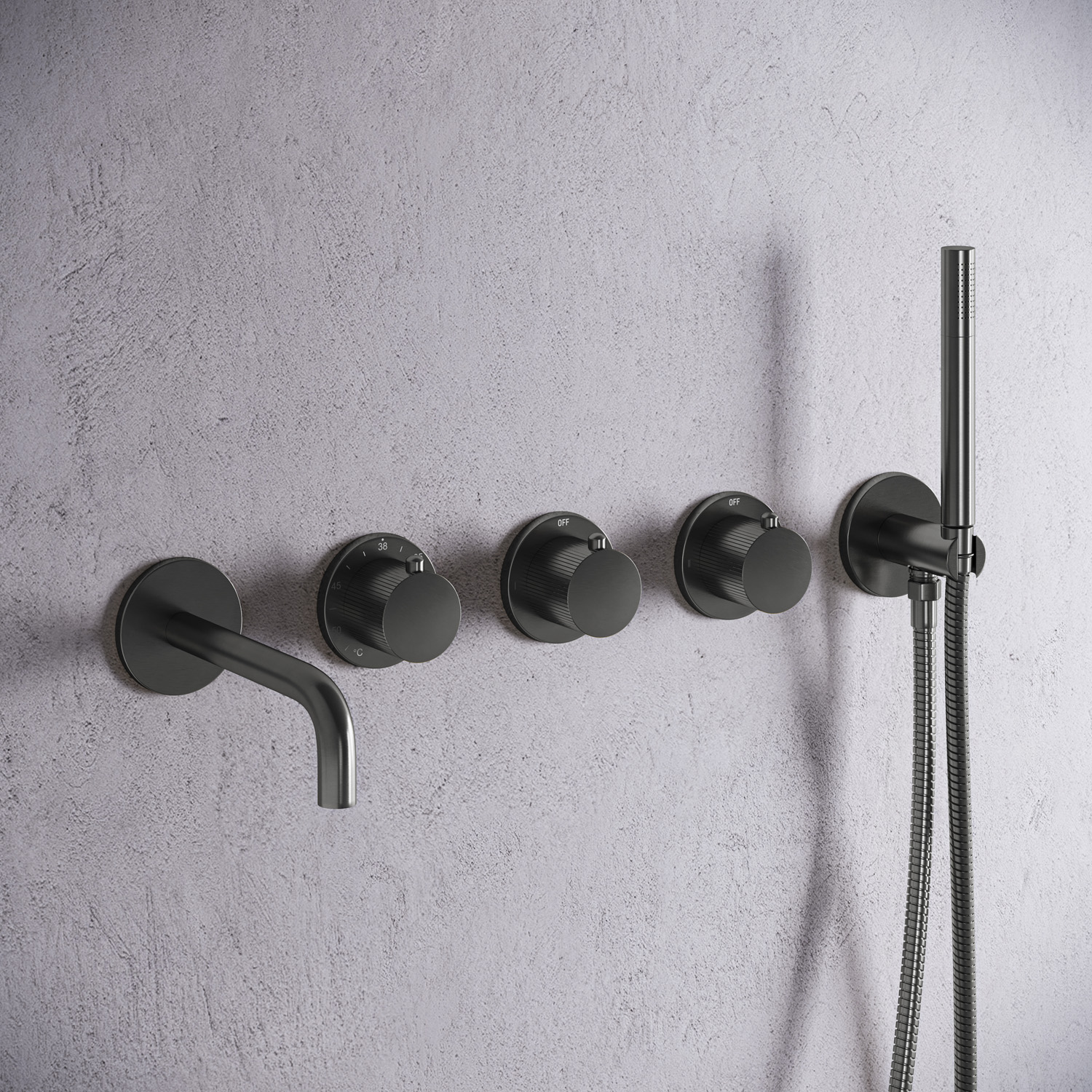 Saniclear Plus Stripes inbouw badkraan met 20cm uitloop en staafhanddouche verouderd ijzer - gunmetal