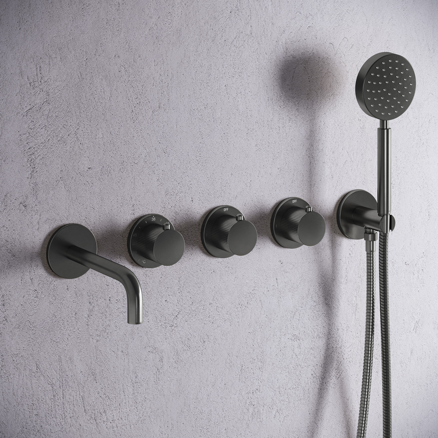 Saniclear Plus Stripes inbouw badkraan met 20cm uitloop verouderd ijzer - gunmetal