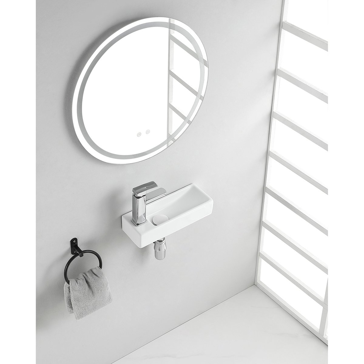 Wiesbaden Trim - Mini Fontein - Links - 38x14x8cm - Keramiek - Glans Wit