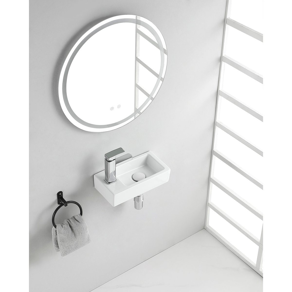 Wiesbaden Rhea S - Mini Fontein - Links - 36.5x18x9cm - Keramiek - Glans Wit