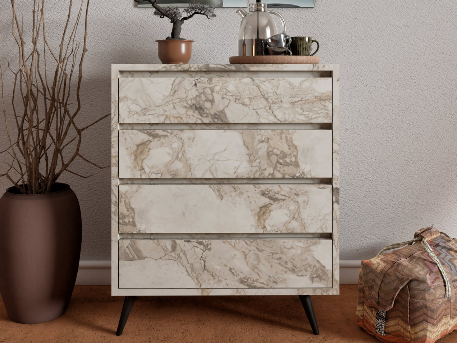 Mobistoxx Commode TUVERA 4 lades marmer wit
