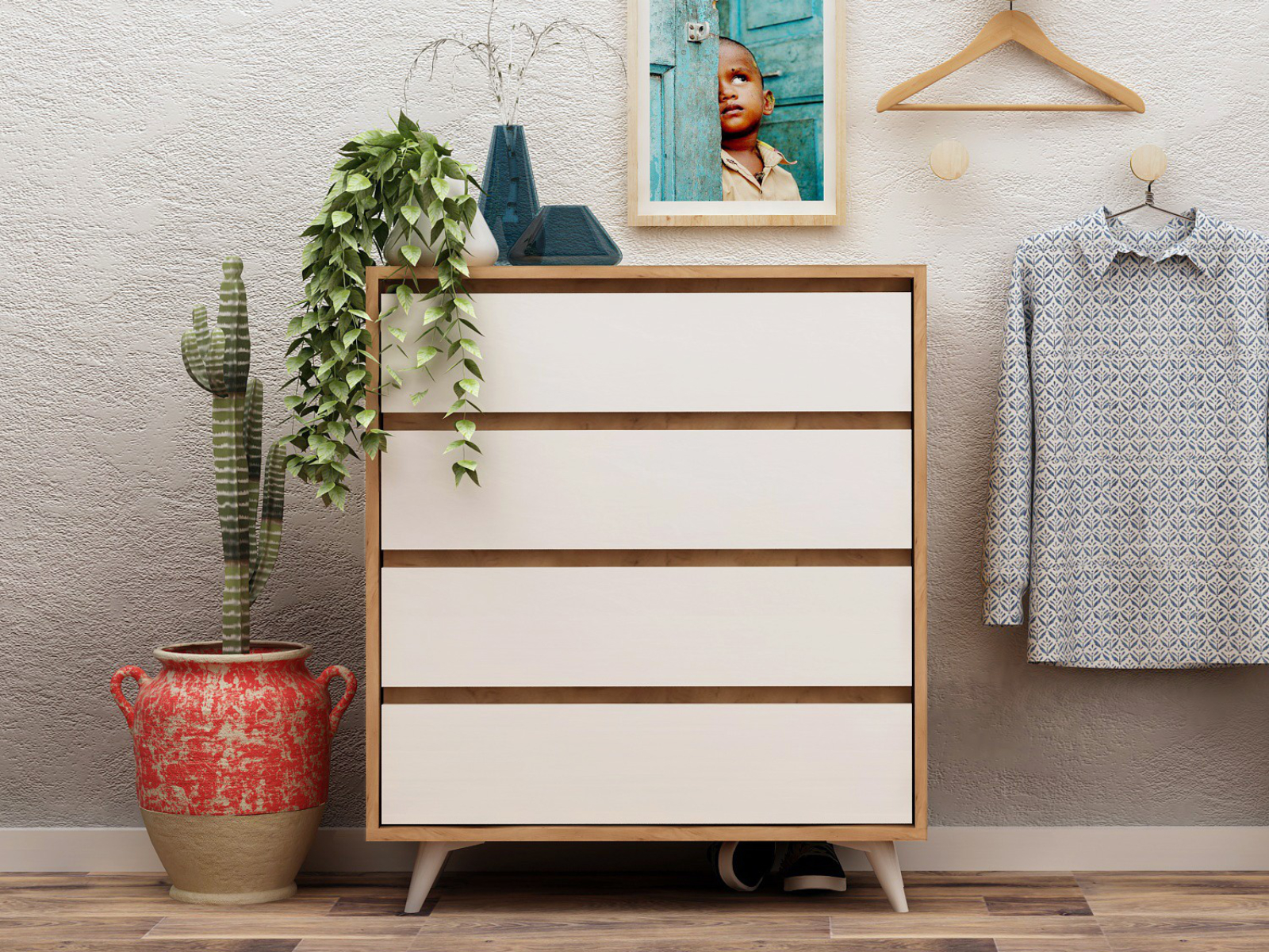 Mobistoxx Commode TUVERA 4 lades eik/wit