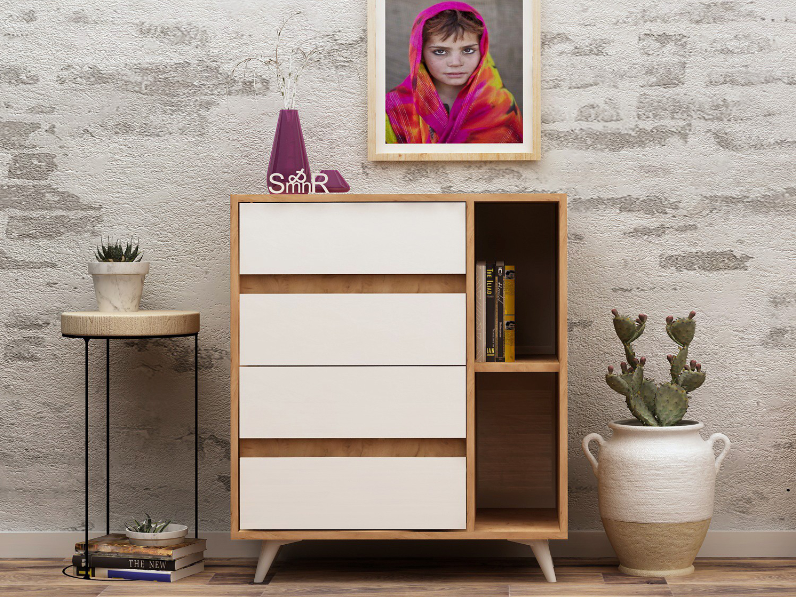 Mobistoxx Commode TEPALA 4 lades eik/wit