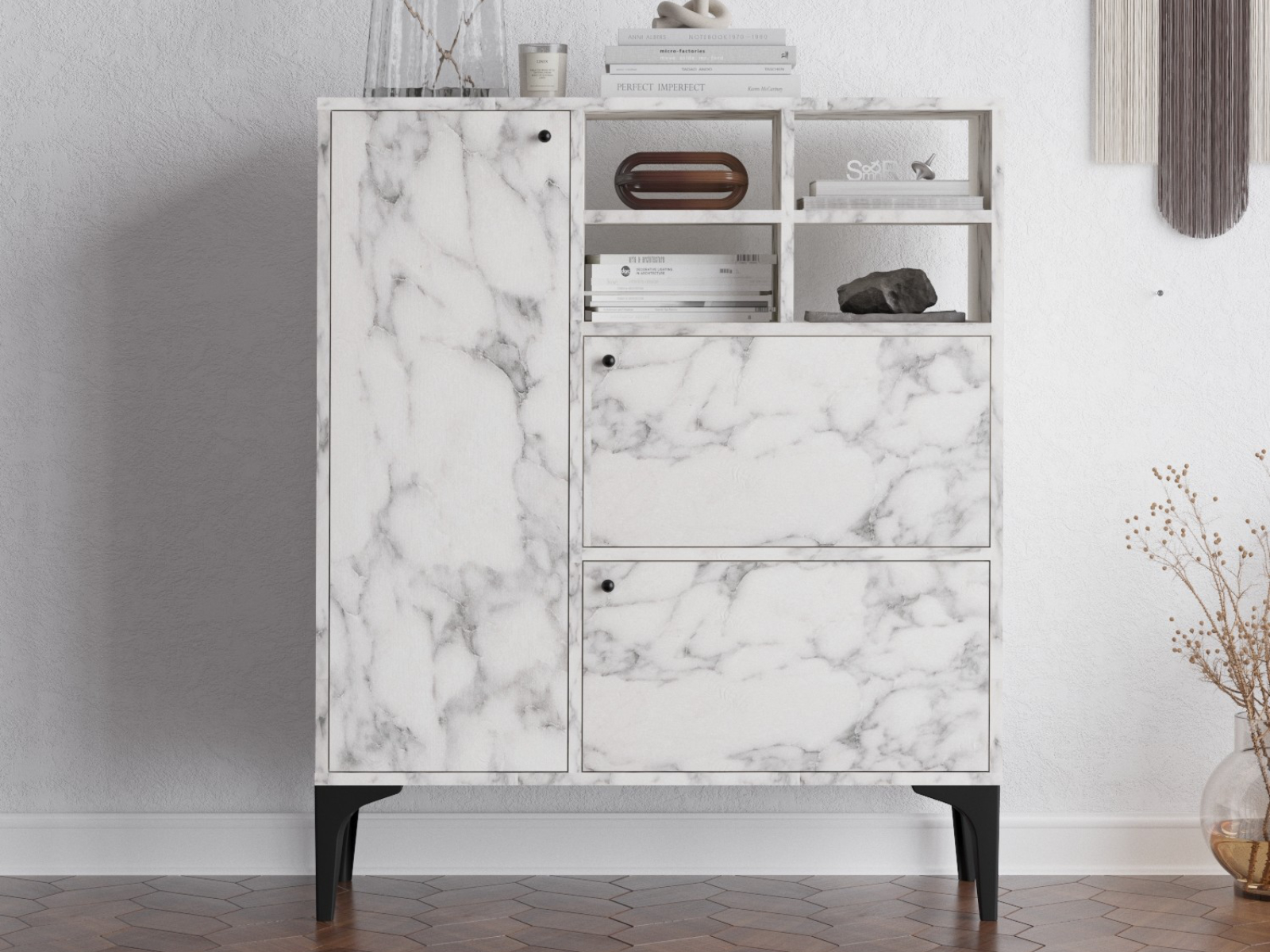 Mobistoxx Commode HAWA 3 deuren marmer wit
