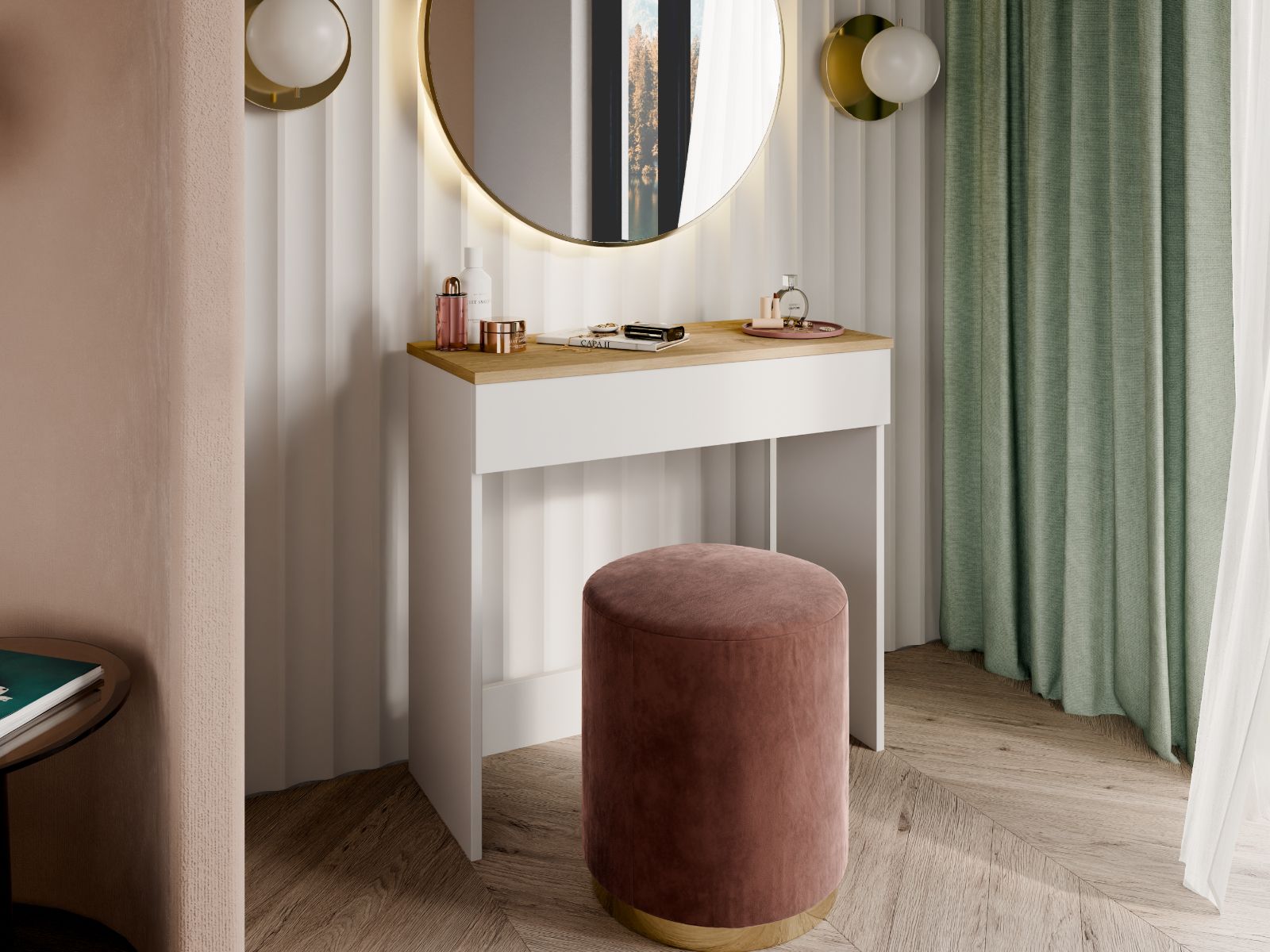 Mobistoxx Make-up tafel TEORNIOLE 1 lade wit/gouden eik