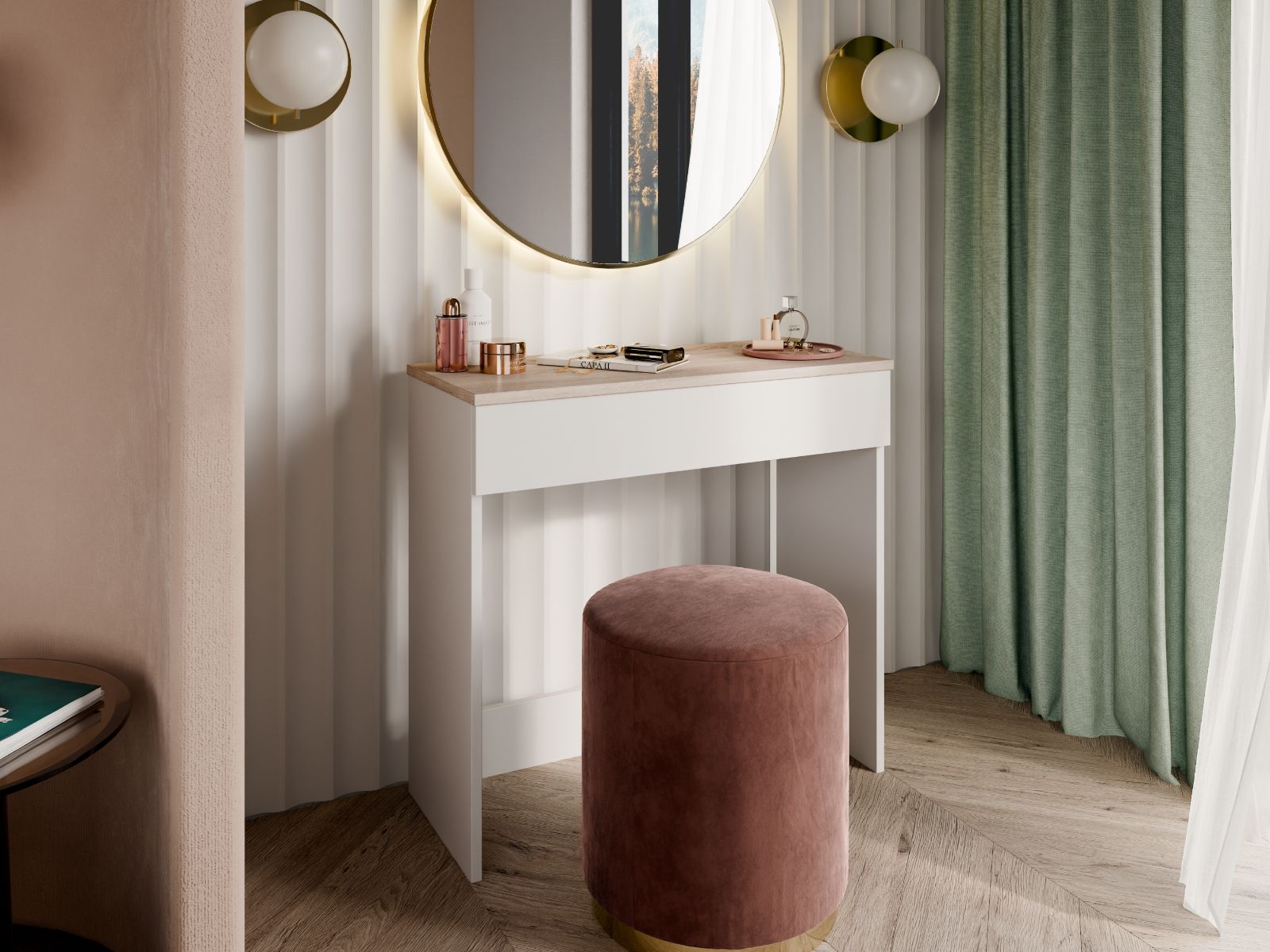 Mobistoxx Make-up tafel TEORNIOLE 1 lade wit/sonoma eik
